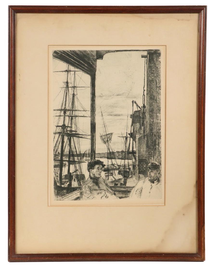 JAMES ABBOTT MCNEILL WHISTLER (MA/UK/FRANCE, 1834-1903): "Rotherhithe, 1860", etching, drypoint, signed and dated in plate. From the portfolio Â“A Series of Sixteen Etchings of Scenes on the Thames (The Thames Set)Â”. 10- 7/8" x 7- 7/8" impression. In