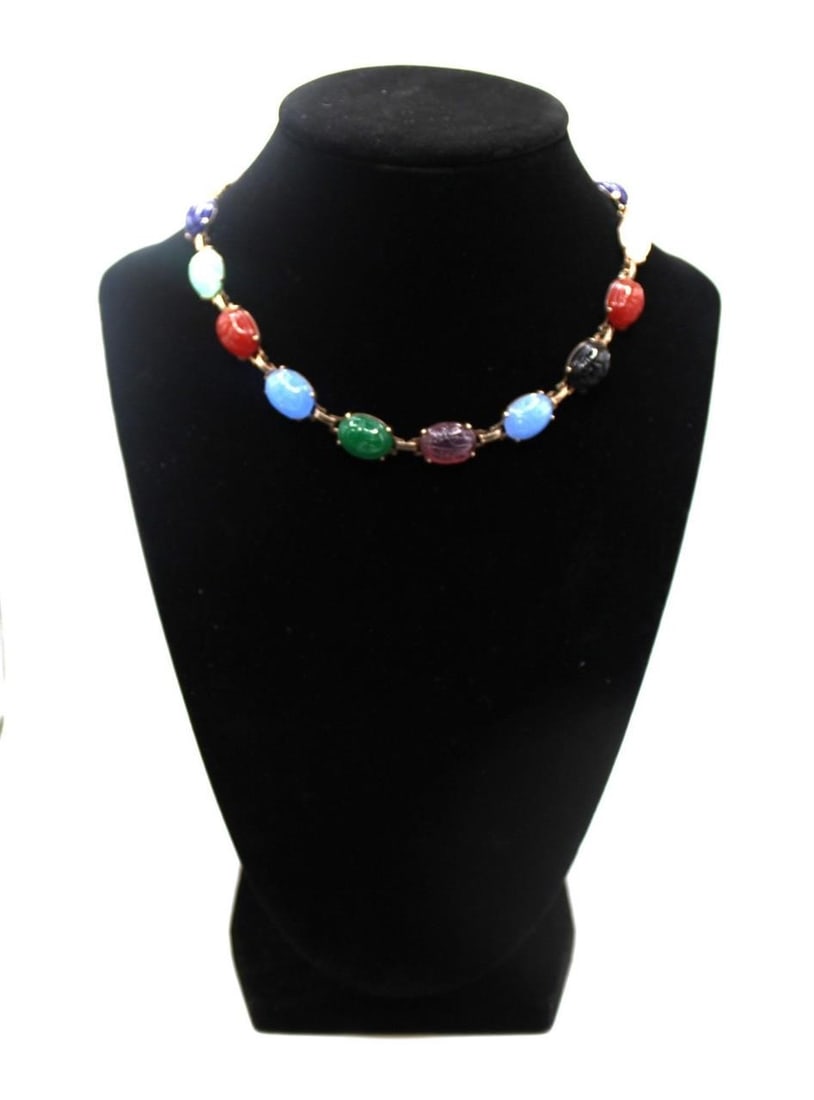 Very pretty and rare vintage scarab costume setting with multicolored stones (1 of 3)