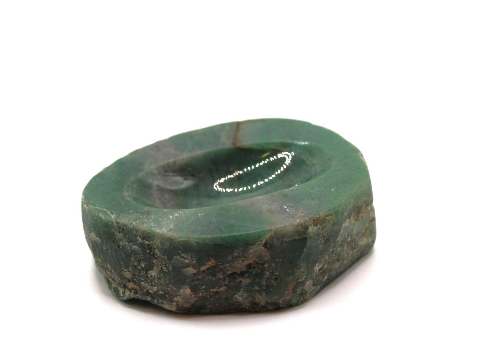 GREEN FLUORITE ASHTRAY: Very pretty Green Fluorite ashtray can be used for soap too with raw edgesDimensions: 3.75"W X 1.25"H