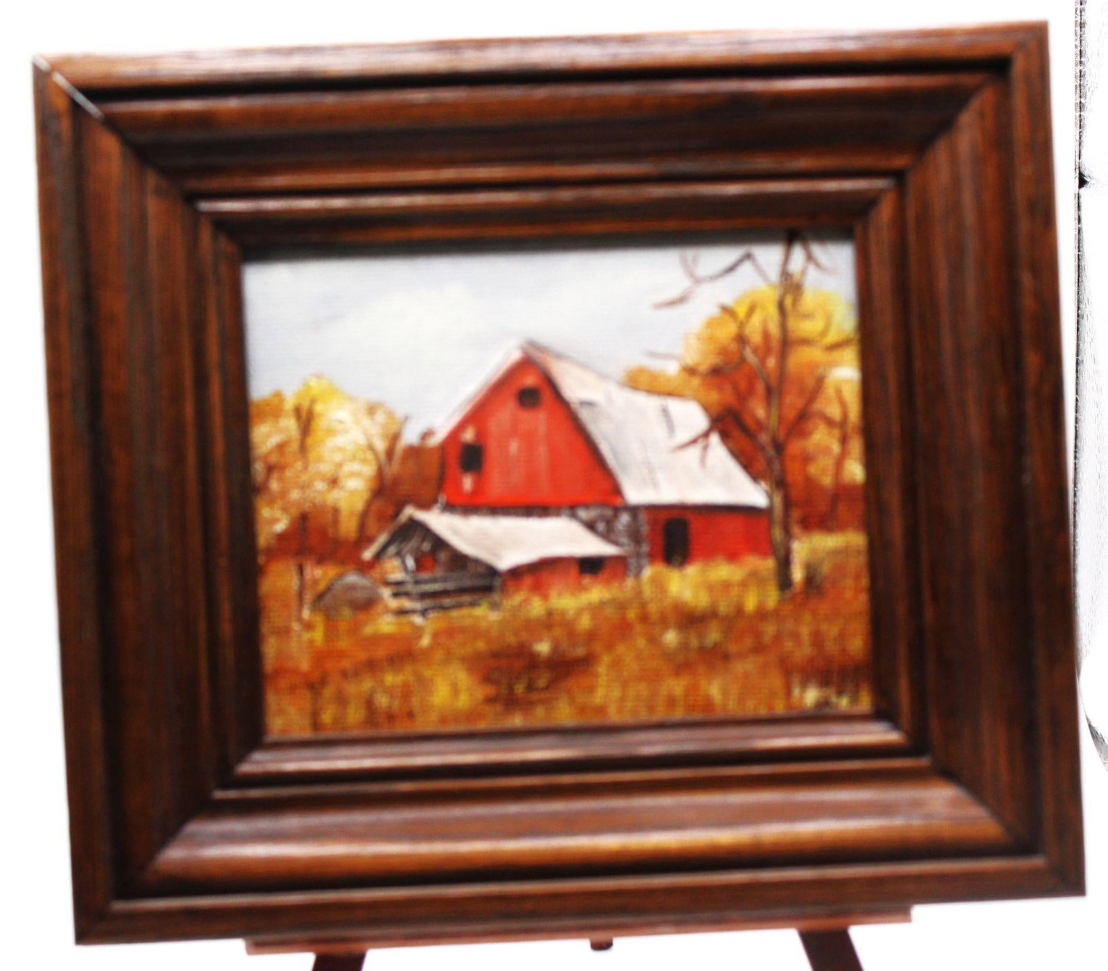 VINTAGE OIL PAINTING BY AUDREY MURPHY RED BARN: Vintage Oil Painting signed by Audrey Murphy - Red BarnDimensions: Framed 4"x5"