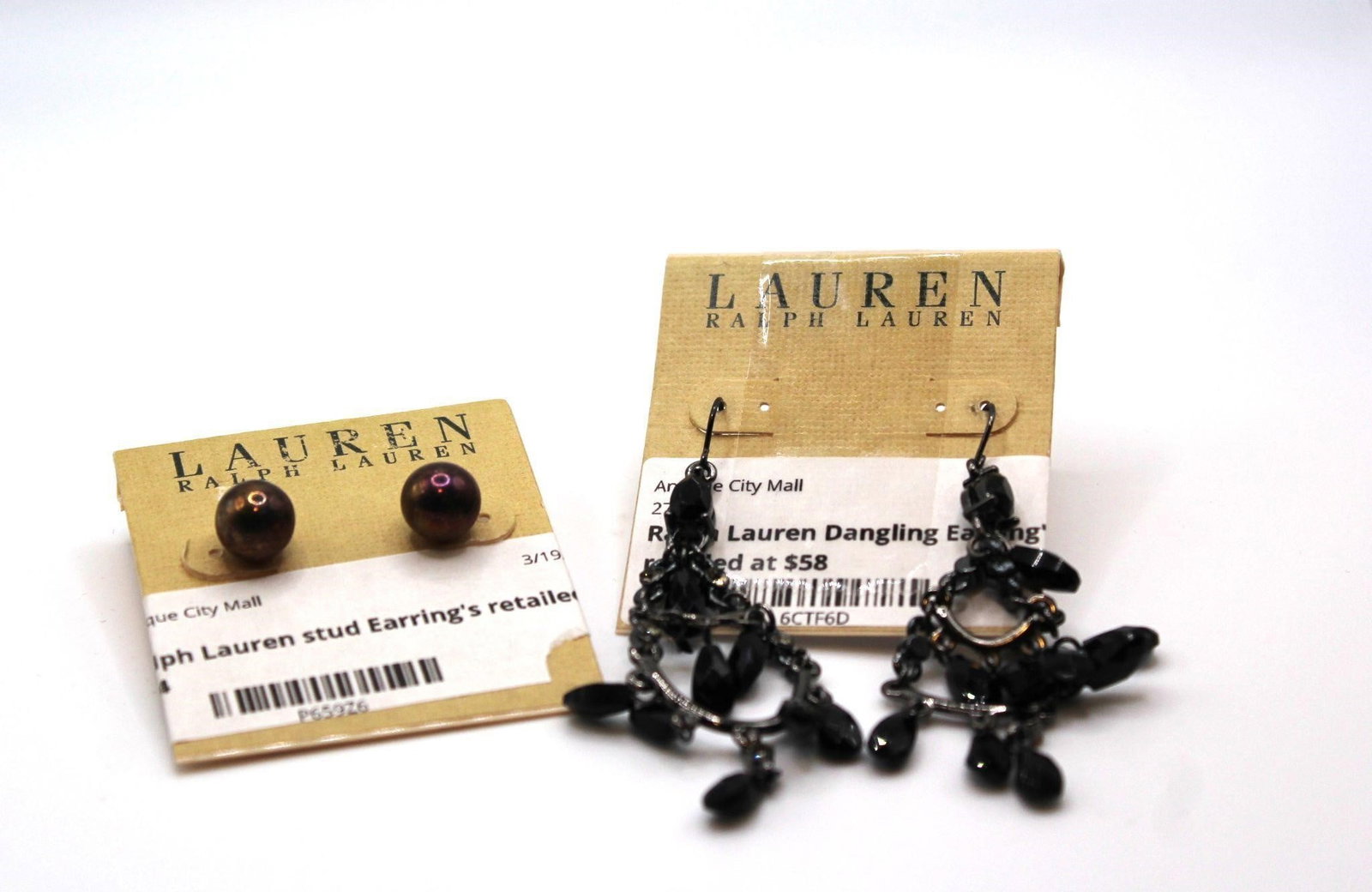 (2) LOTS OF RALPH LAUREN EARRINGS: Very pretty 2 lots of Ralph Lauren Costume earrings unused - 1 stud & 1 dangle earrings