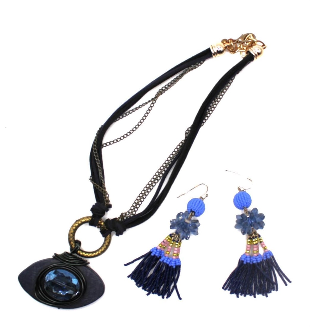 PRETTY DARK BLUE TONE BEADED JEWELRY SET (1 of 4)