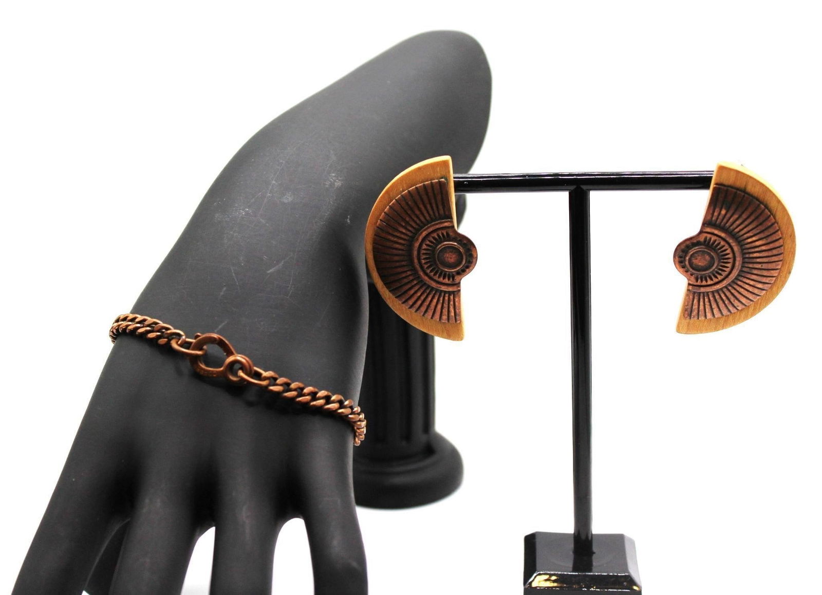 VINTAGE COPPER BRACELET & PIERCED EARRINGS SET (1 of 5)