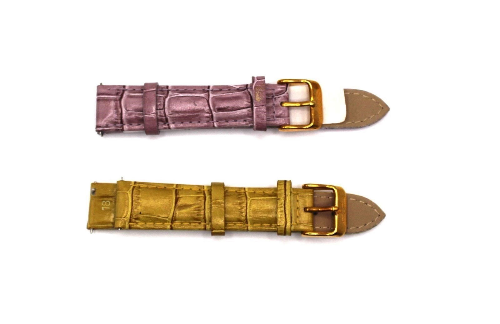 INVICTA LEATHER WATCH BAND 18mm x 16mm: Vintage Invicta watch band 18mm x 16mm Genuine leather Light pink & Purple Mint both like newDesigner/Brand: InvictaMetal Purity: gold tone settingMetal: gold tone settingStone: noneWeight: 24.6gramsD