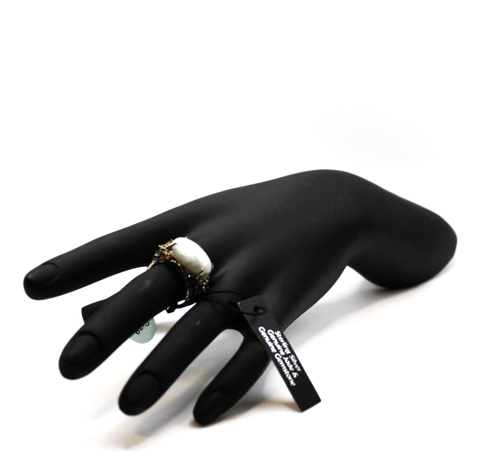 STERLING RING W/ GENUINE JADE & GEMSTONES SIZE 7 (1 of 4)