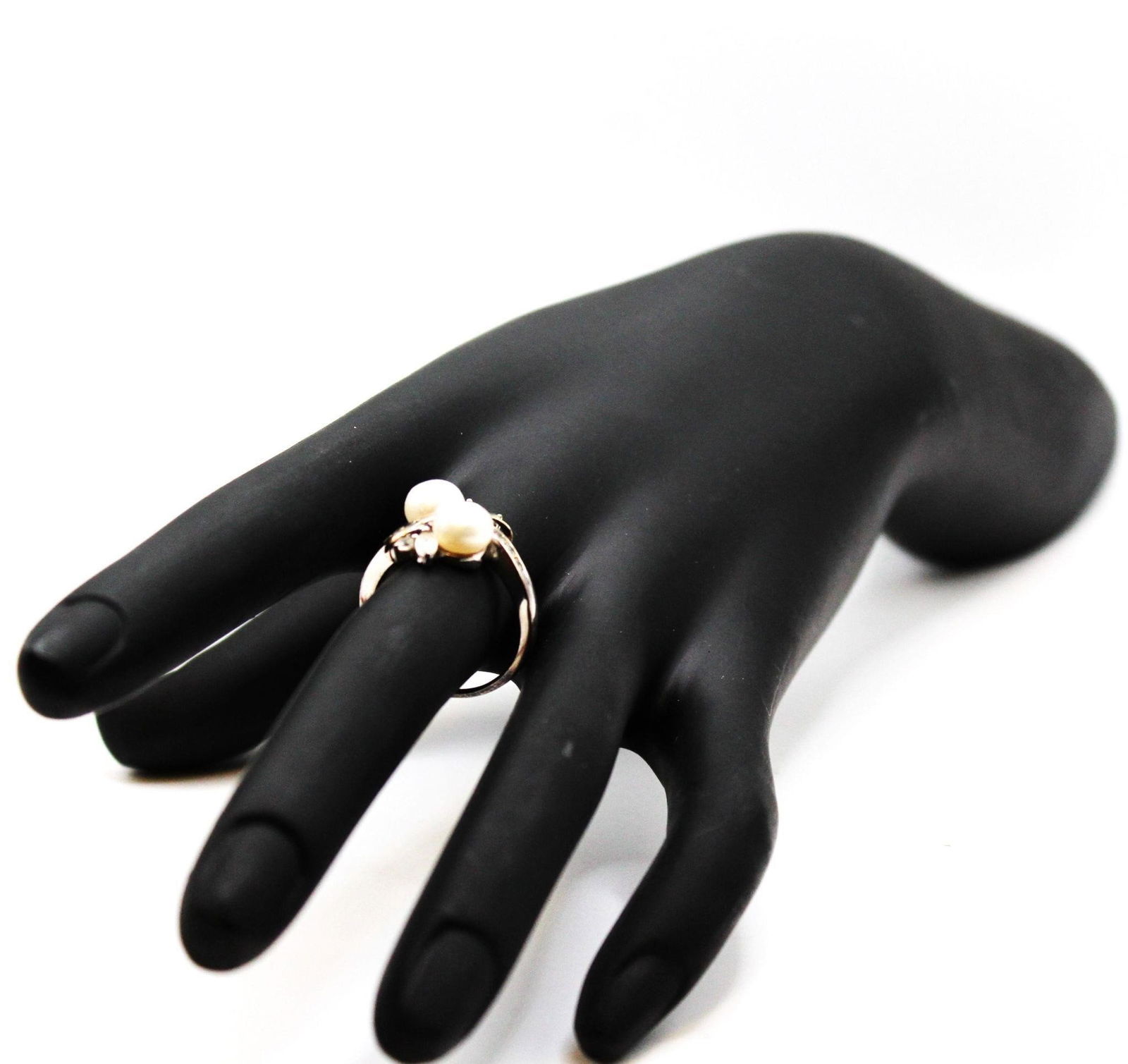 STERLING & 14K GOLD DOUBLE PEARL & CZ RING SZ 7.5 (1 of 4)