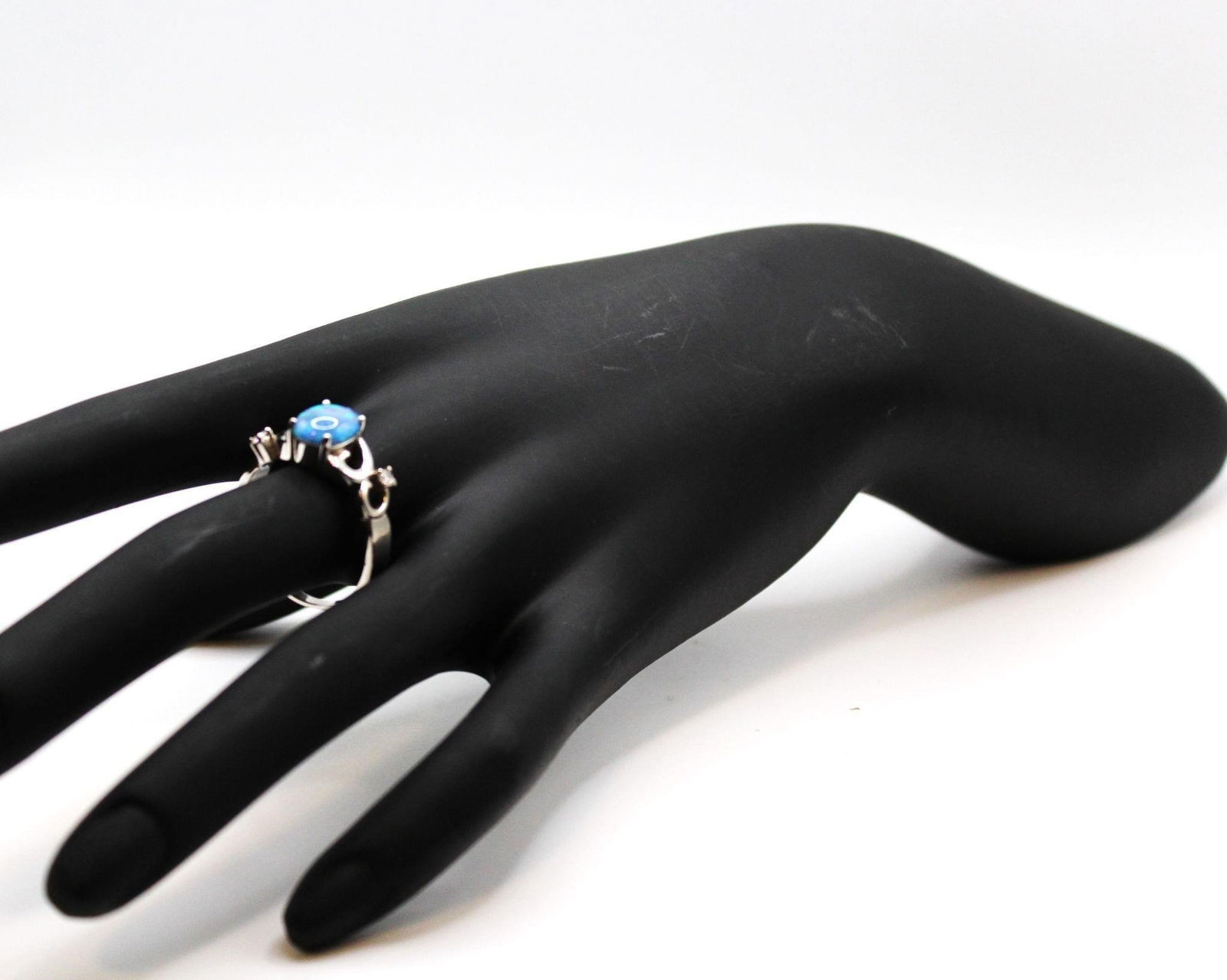 STERLING BLUE FIRE OPAL & CZ RING SZ 11 (1 of 4)