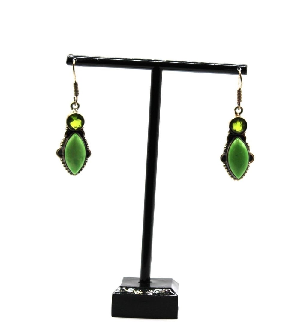VTG PERIDOT & GREEN TURQUOISE 925 DANGLE EARRINGS (1 of 4)