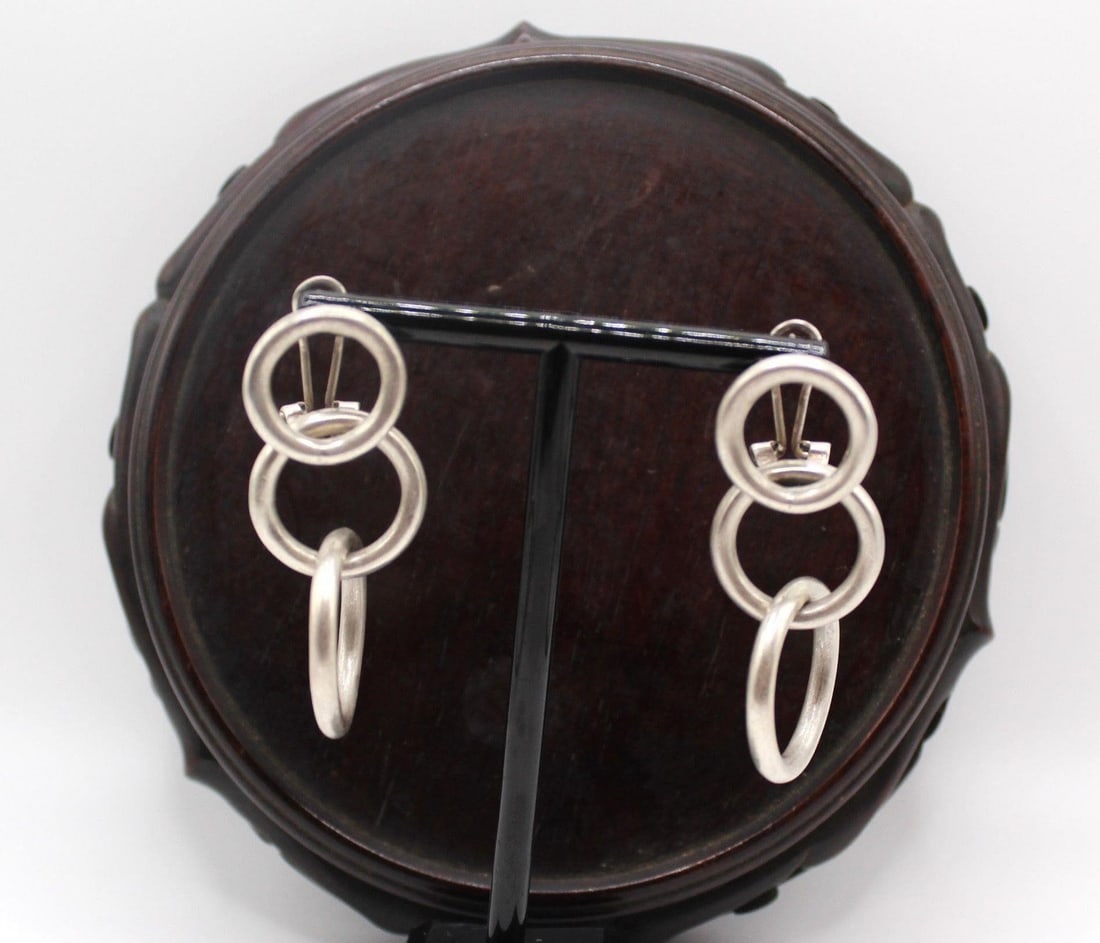 VINTAGE TRIPLE LINK STATEMENT 925 DROP EARRINGS (1 of 4)