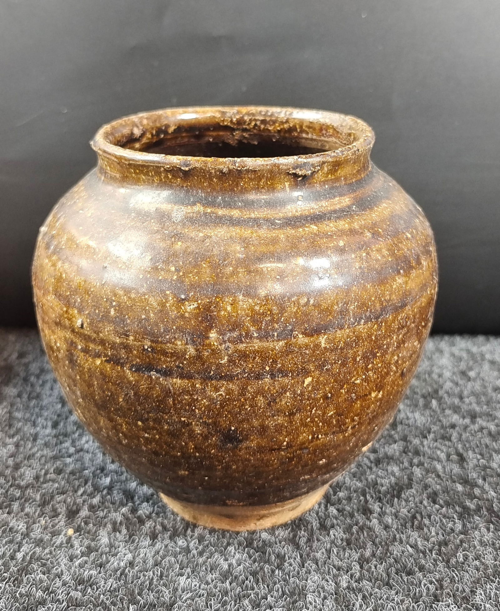 Chinese Antique Brown Glazed Terracotta Jar from the Han or Tang Dynasty (1 of 3)