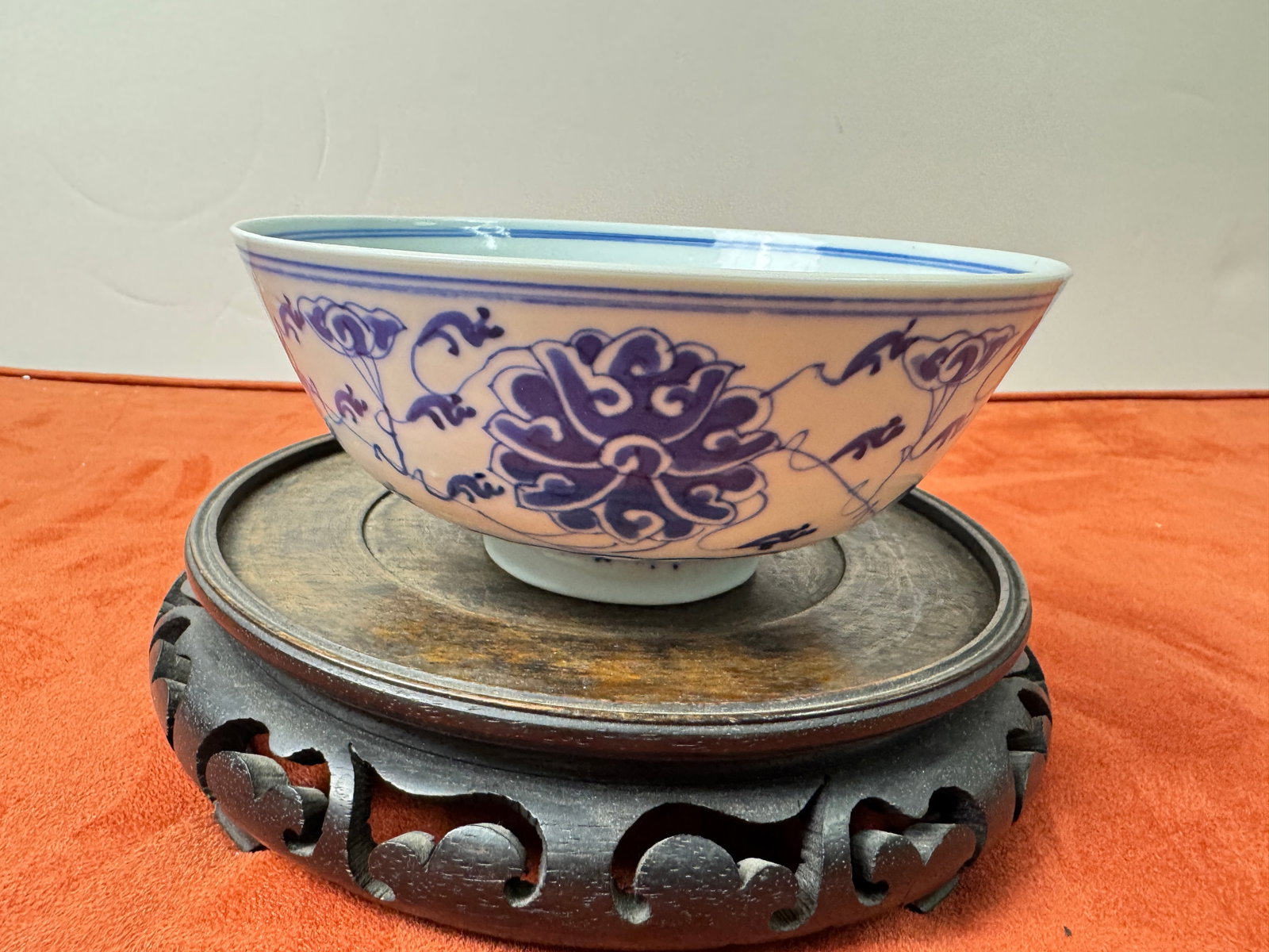 Chinese Qing Dynasty Blue and White Porcelain Bowl with Scrolling Lotus Design: Six-Character Mark Made in the Guangxu Period of the Qing Dynasty