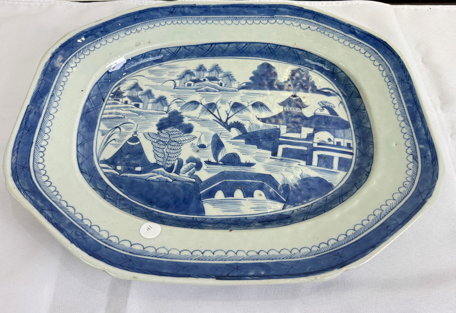 Chinese Qing Dynasty Export Blue and White Large porcelain Plate with Figural and Landscape Design (1 of 7)