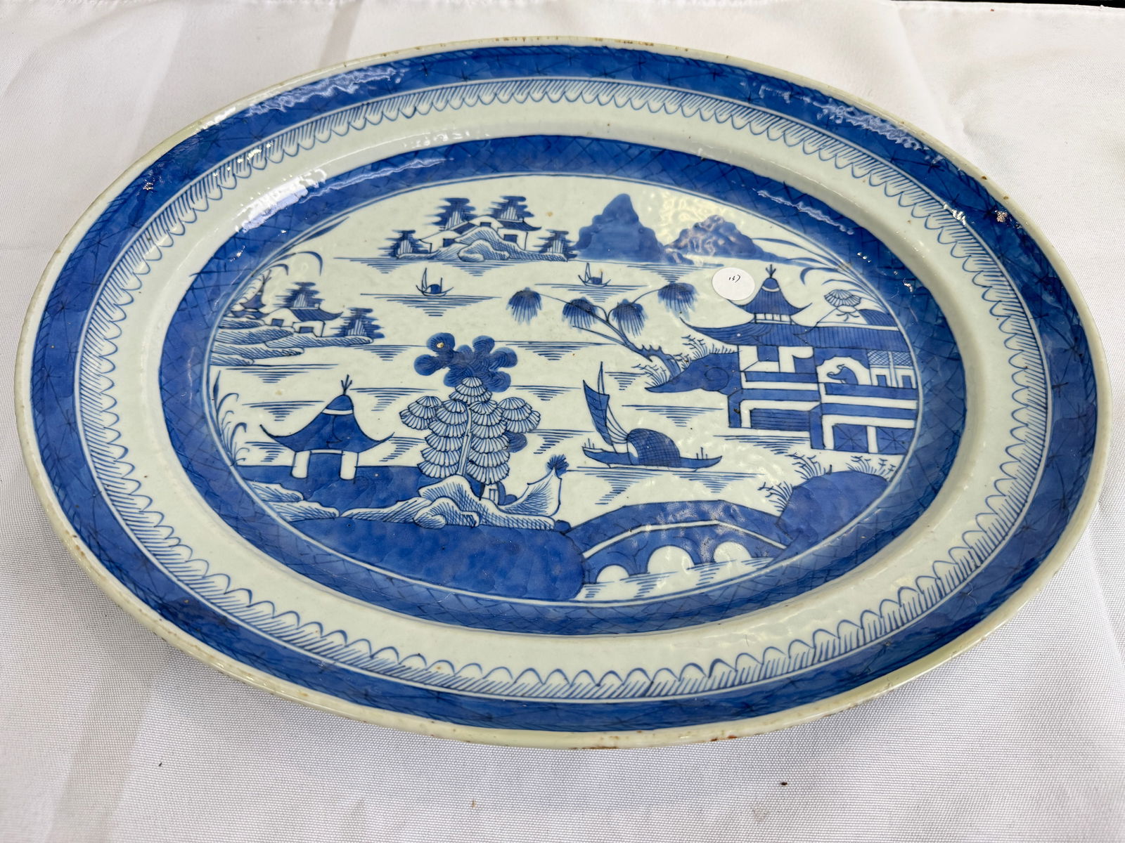 Chinese Qing Dynasty Export Blue and White Large porcelain Plate with Figural and Landscape Design (1 of 10)
