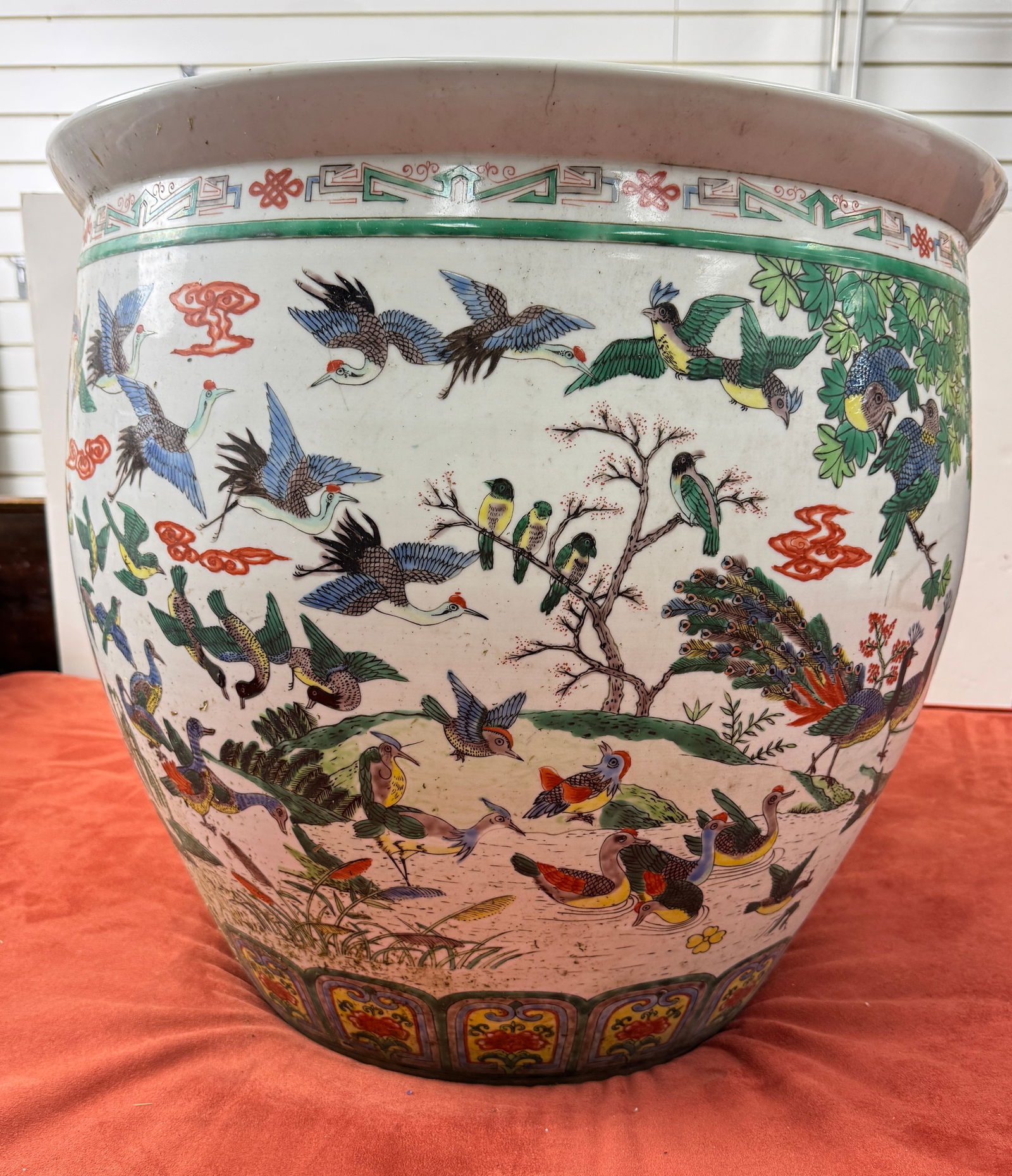 Antique Red, Green, and Famille Rose "Hundred Birds Paying Homage to the Phoenix" Fishbowl (1 of 11)