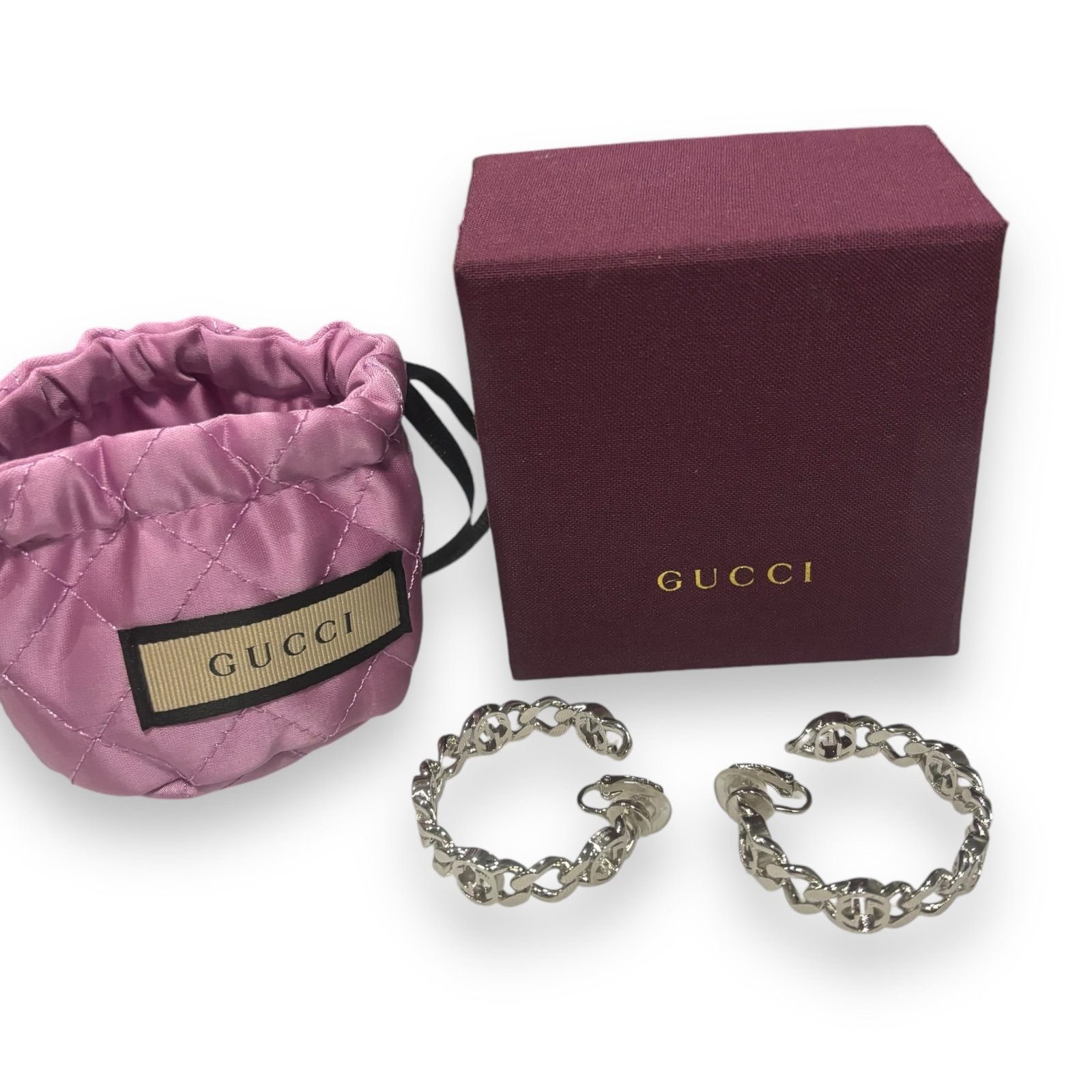 Gucci Metal Interlocking G Gourmette Chain Hoop Earrings Palladium (1 of 7)