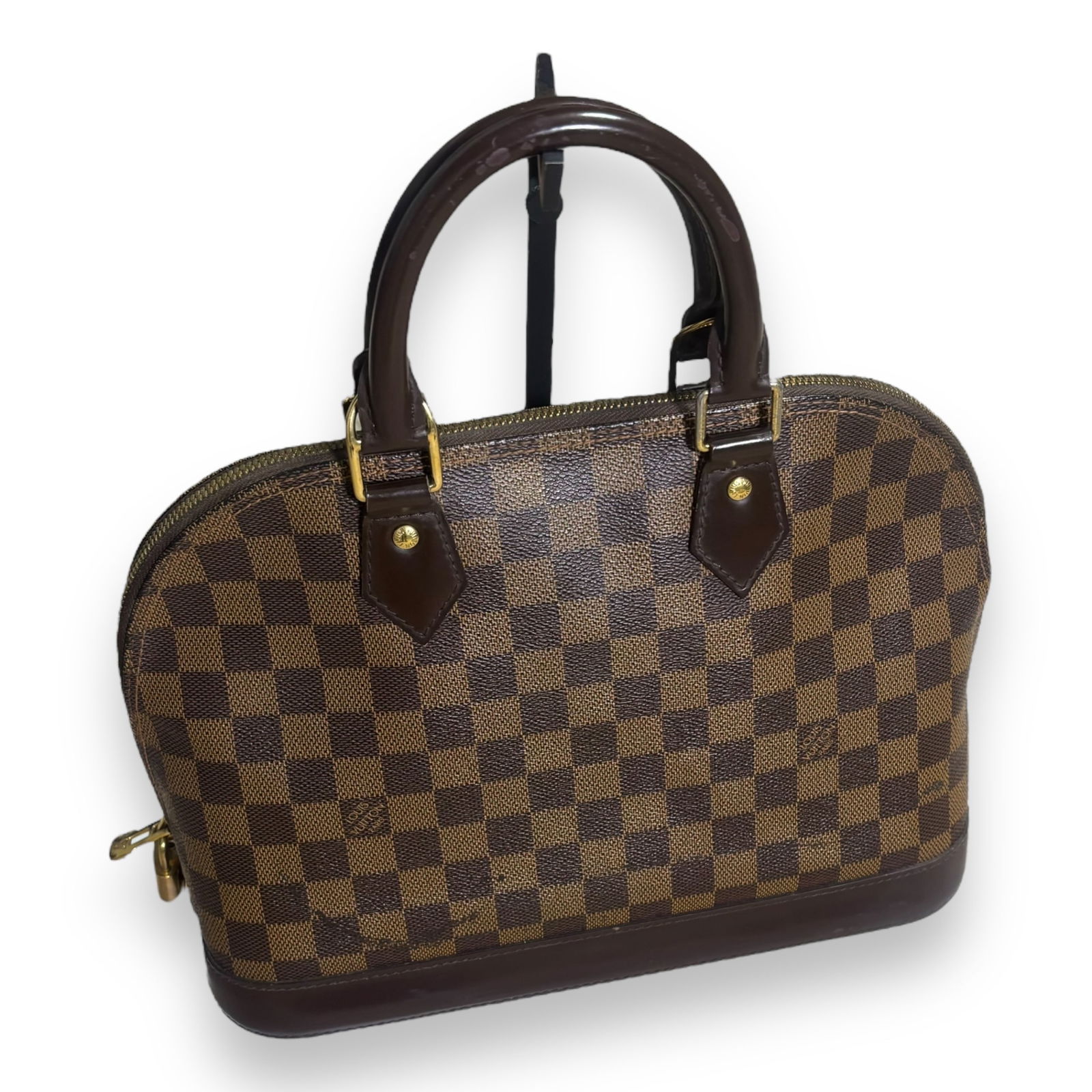 Damier Ebene Louis Vuitton Alma PM (Lock/Key & COA): • Louis Vuitton• Alma PM• Damier Ebene• Coated Canvas• Smooth Cowhide Leather Trim• Textile Lining• Date Code: CT5103• France/2013”• 12.6 x 9.8&rdquo
