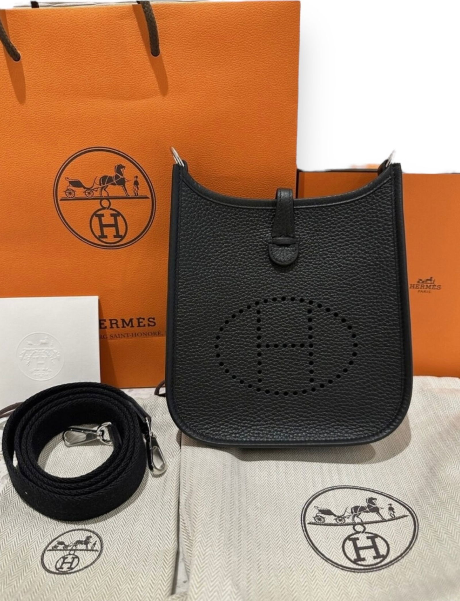 Brand New Hermes Taurillon Clemence Evelyne Mini TPM Black (1 of 11)