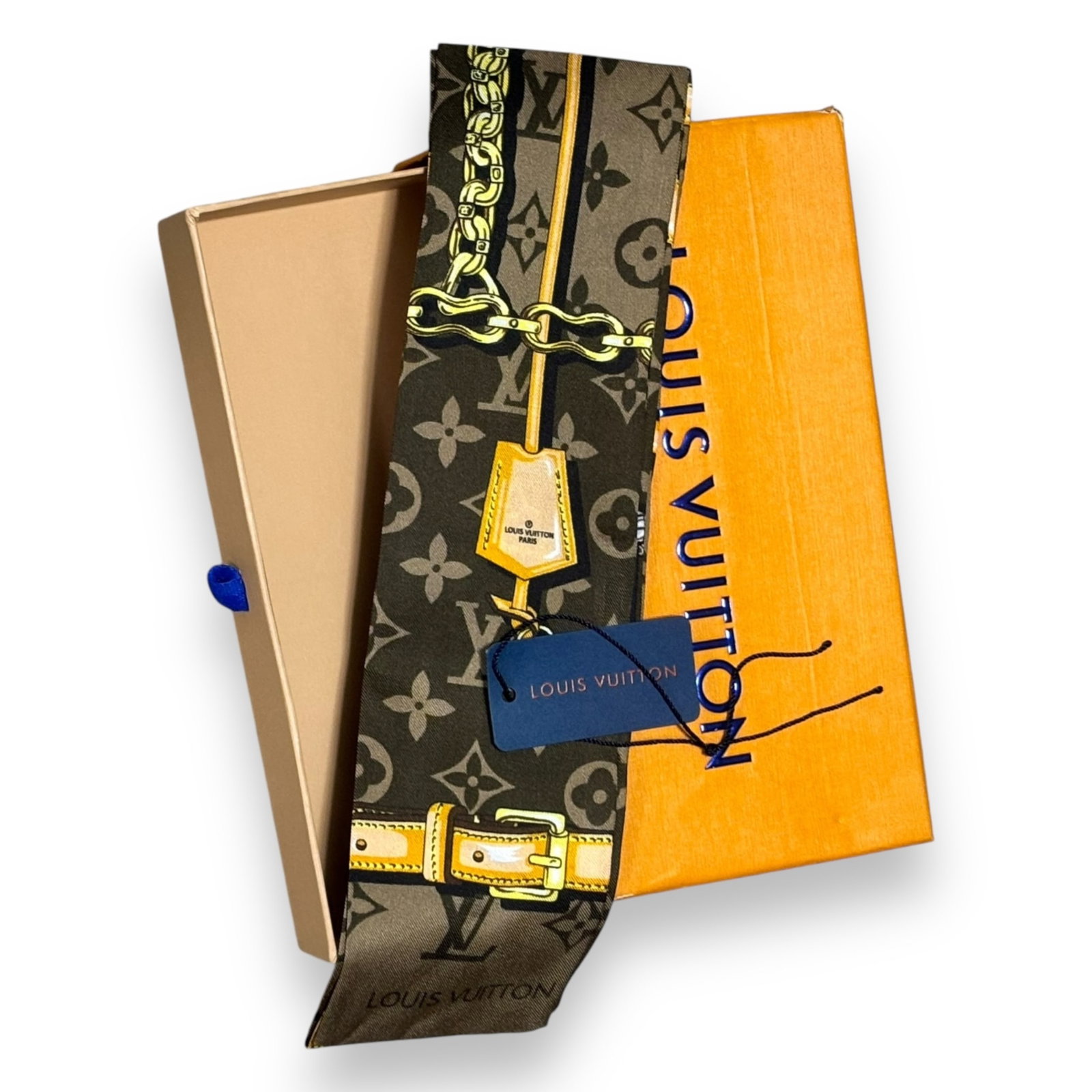 Louis Vuitton Bandeau Monogram Confidential Silk Scarf Brown & Box (1 of 6)