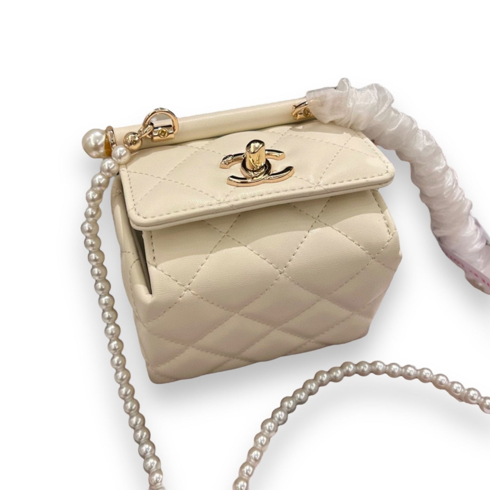 CHANEL White 24S Pearl Mini Tringle Bag & Mirror (1 of 6)