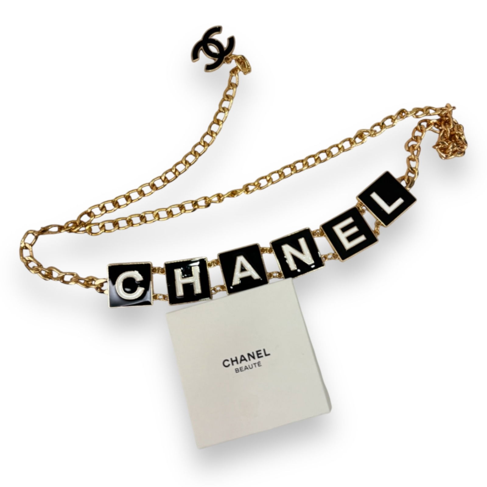 Gold CHANEL Belt Adjustable Block Letter Beaute Belt (1 of 4)
