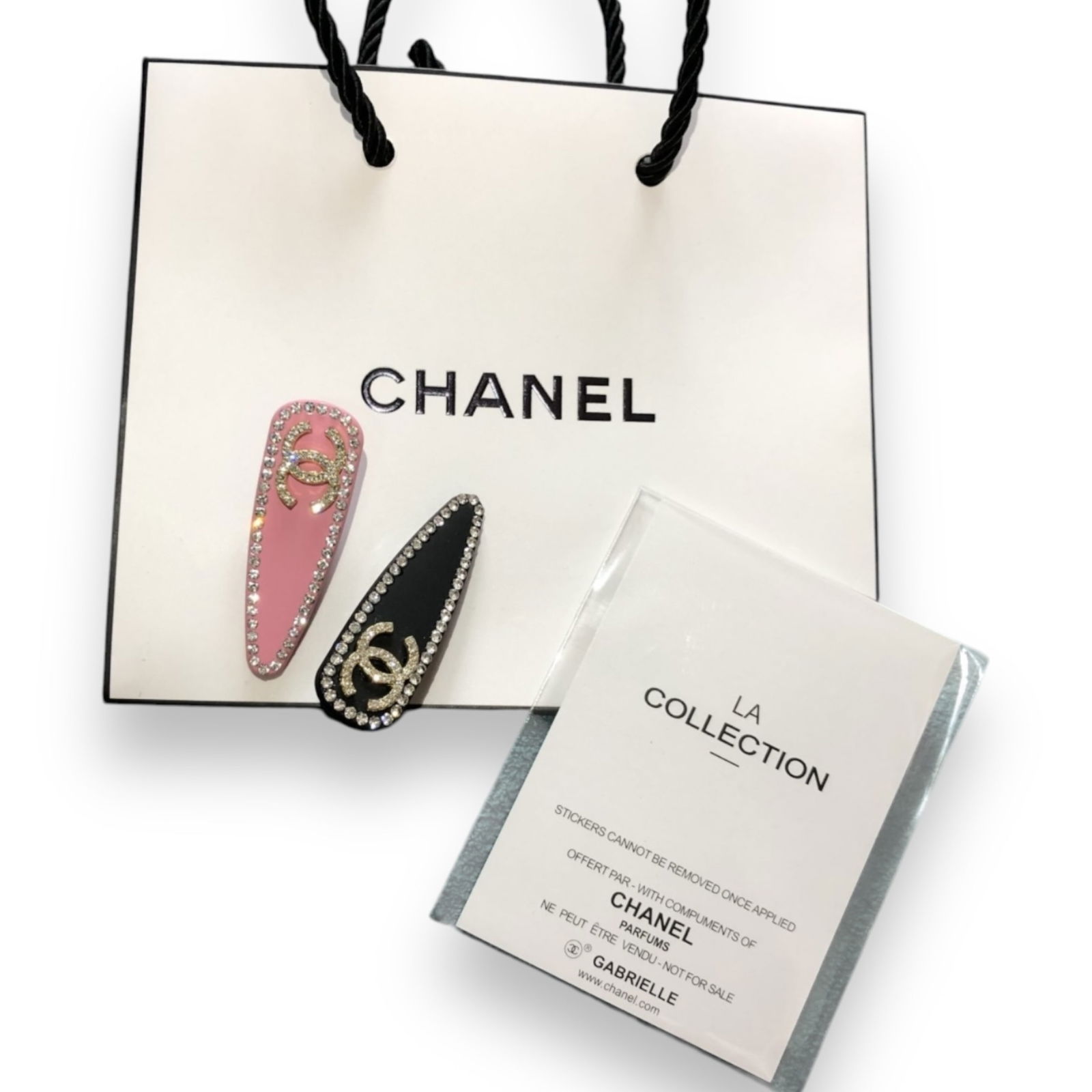 CHANEL 2Pc Set Pink & Black W/ Rhinestone CC Logo L.A Collection Hair Clips (1 of 3)