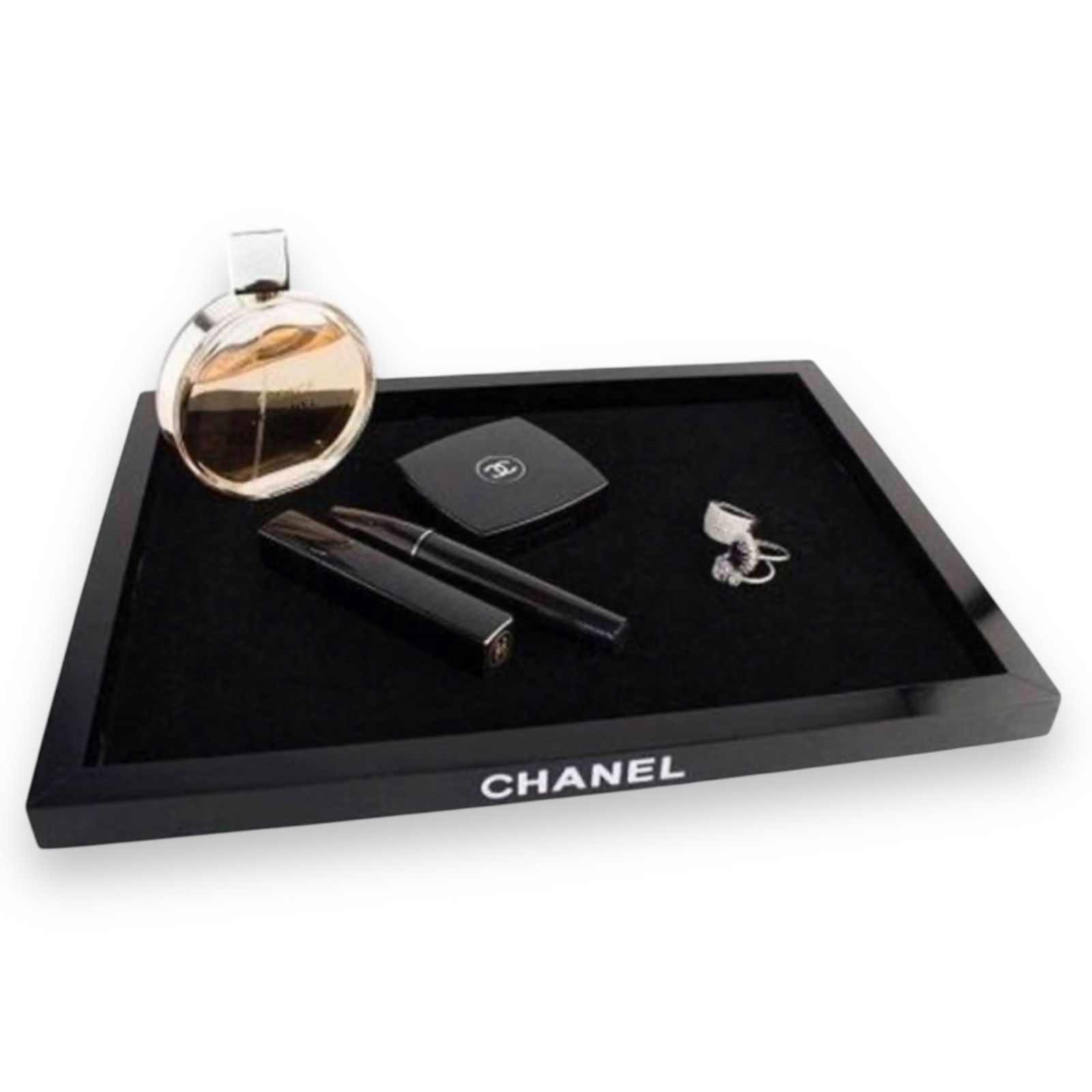 CHANEL Black/White Acrylic & Velvet Tray (1 of 3)