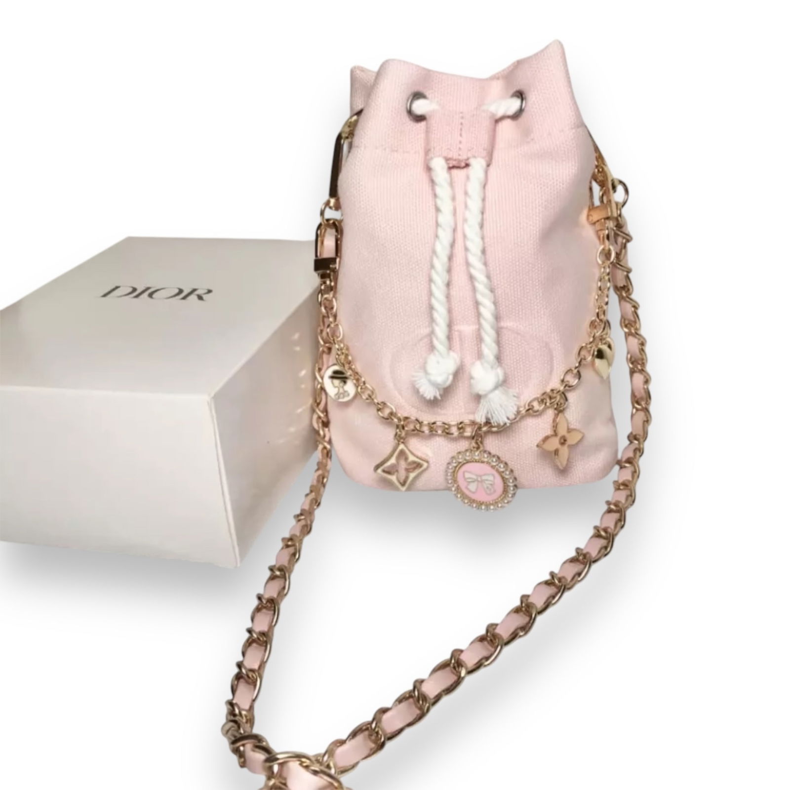 Christian DIOR Pink/White 2Way Carry Drawstring Beaute Bag & Original Box (1 of 6)