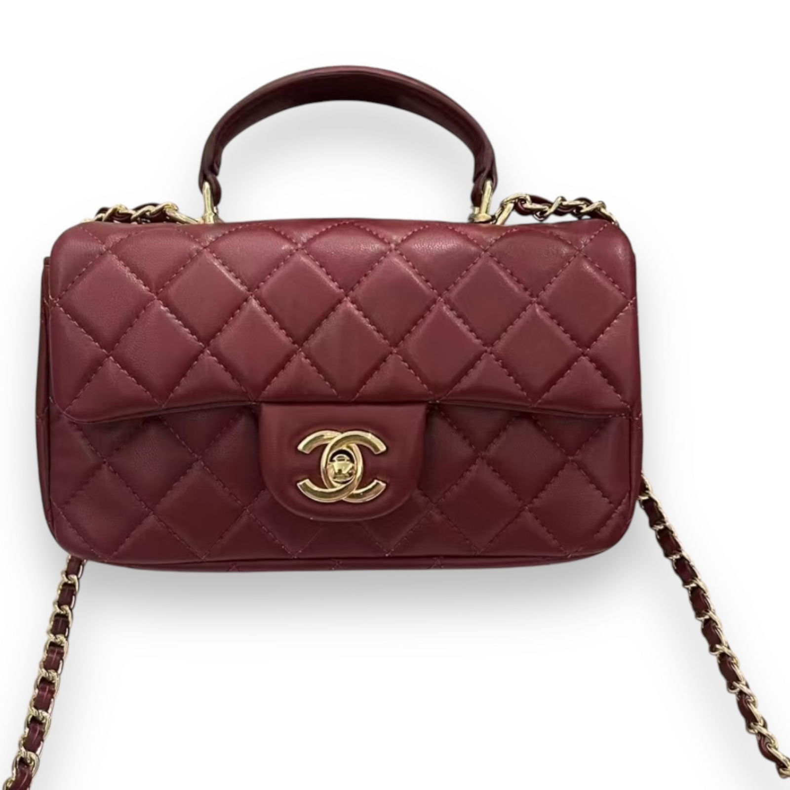 Deep Red CHANEL Mini Flap Top Handle Beaute Bag (1 of 9)