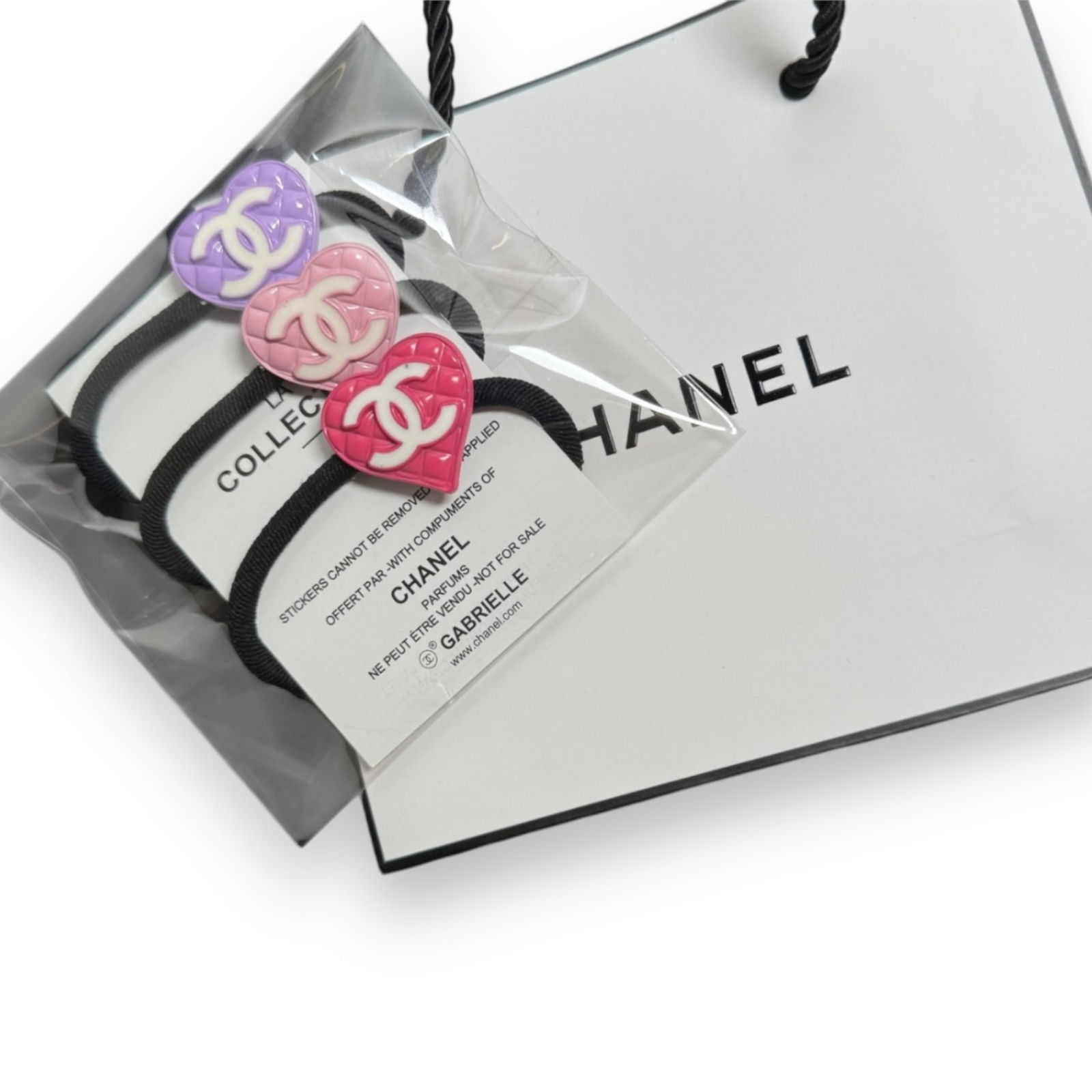 CHANEL 3PC Quilted Heart/ White CC Logo L.A Collection Hair Tie (1 of 3)