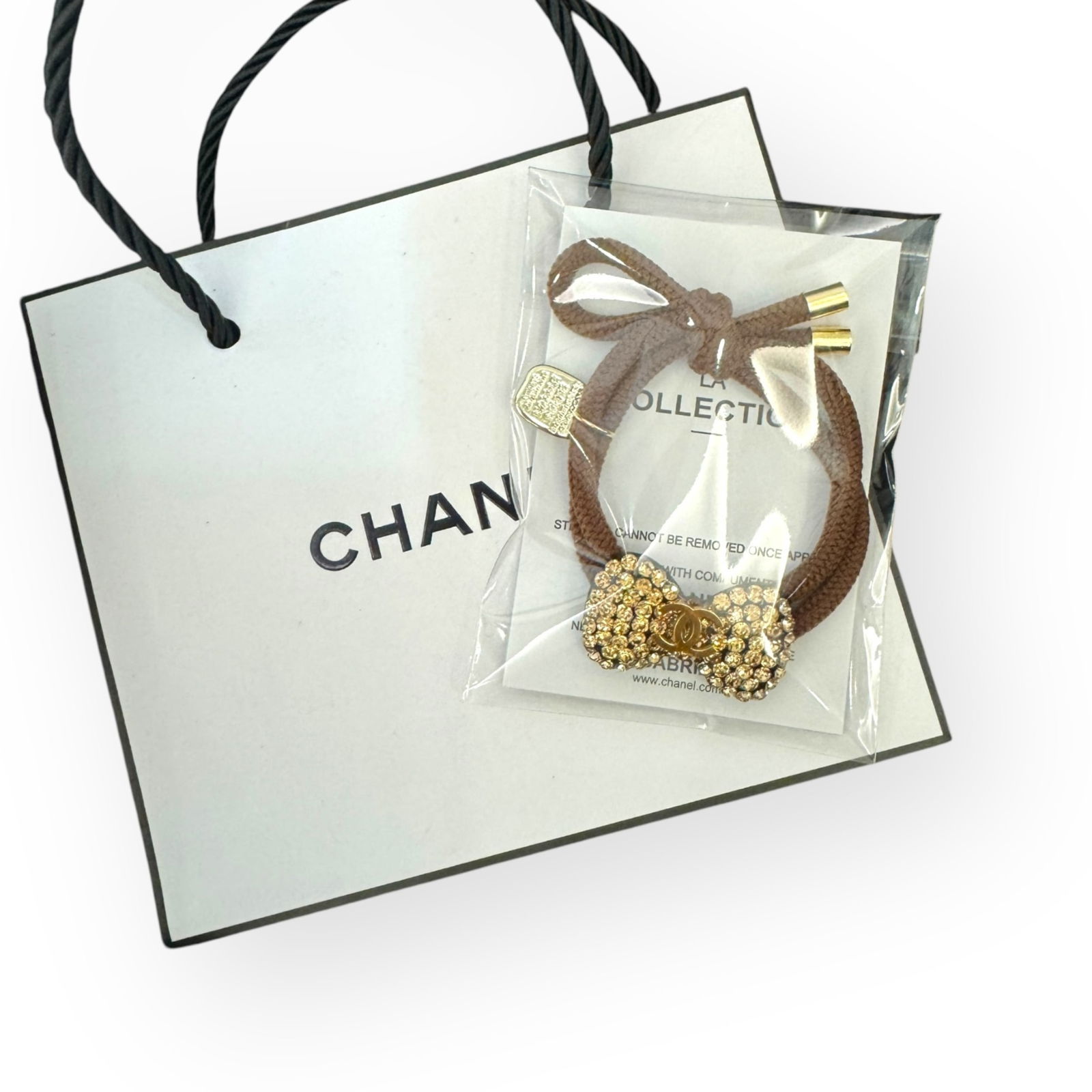 CHANEL Gold Rhinestone Gold CC Hair Bow Shaped L.A Collection Hair Tie (1 of 3)