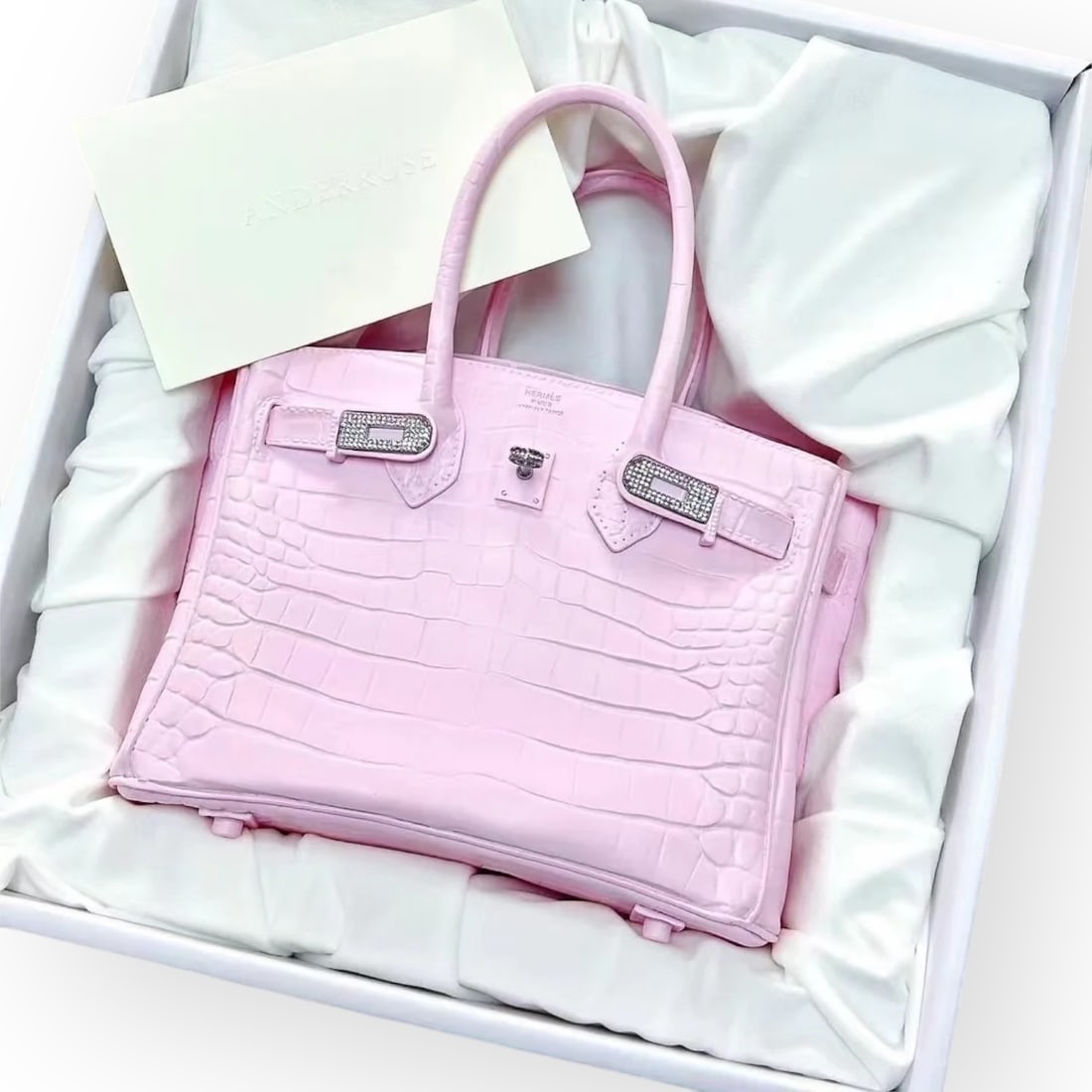Hermes Pink Birkin Bag Flower Vase With Rhinestone Buckle: • Pink • Hermes Inspired Flower Vase • Birkin Bag • Crystal Covered Buckle