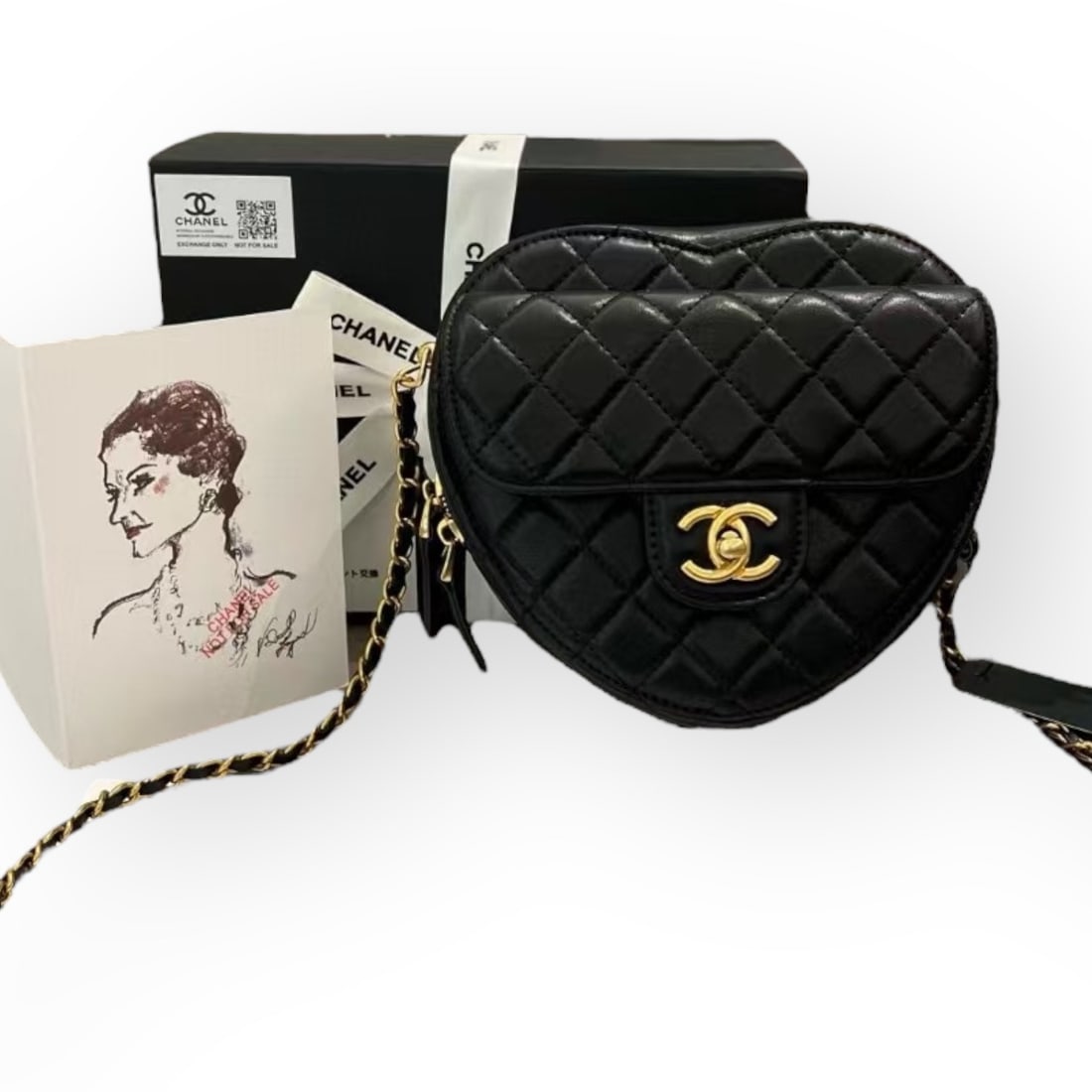 CHANEL Heart Shaped Black/Gold Quilted Mini Beaute Bag & Original Box (1 of 9)