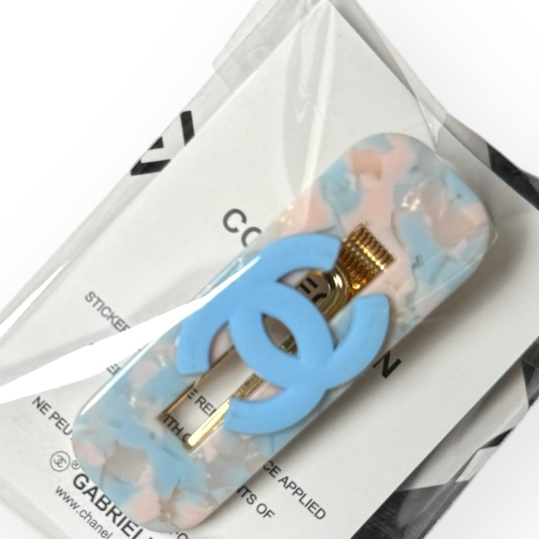 CHANEL Blue/Pink Transparent CC Rounded Rectangle L.A Collection Hair Clip (1 of 3)