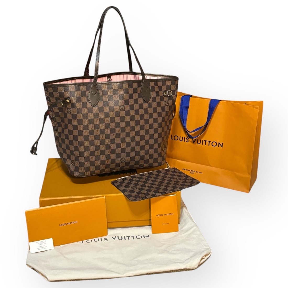 Louis Vuitton Neverfull MM Damier Ebene/Rose Ballerine Beaute Bag & Box (1 of 9)
