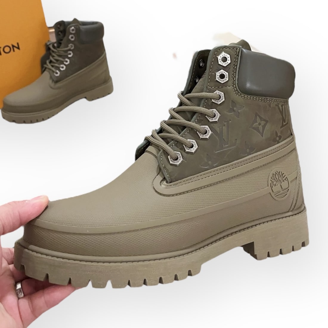 Louis Vuitton Olive Monogram Print Lace Up Beaute Boots & Box (1 of 5)