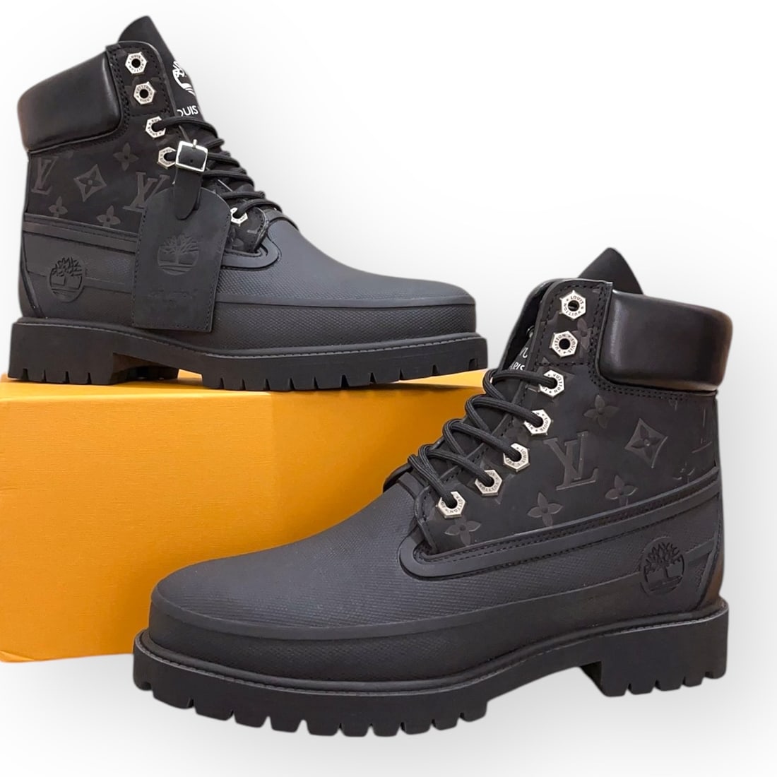 Louis Vuitton Black Monogram Print Lace Up Beaute Boots & Box (1 of 4)