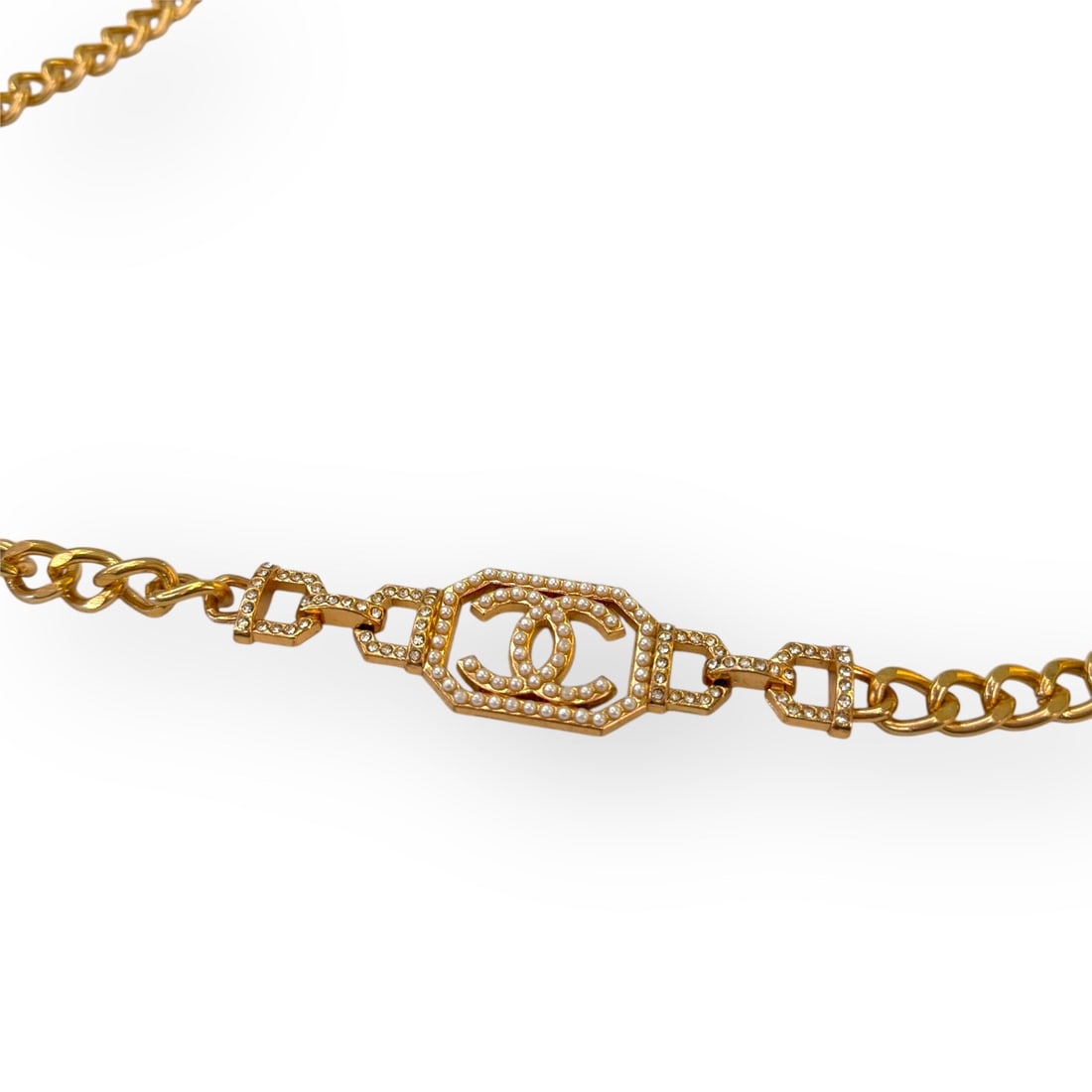 CHANEL Gold Pearl& Rhinestone Adjustable Logo Beaute Belt (1 of 6)