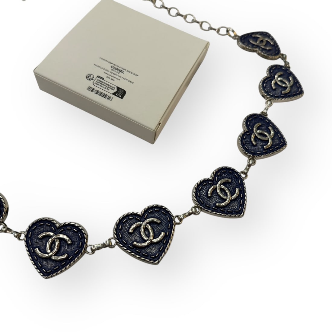 CHANEL Silver Tone Heart Adjustable Center Logo Beaute Belt (1 of 4)