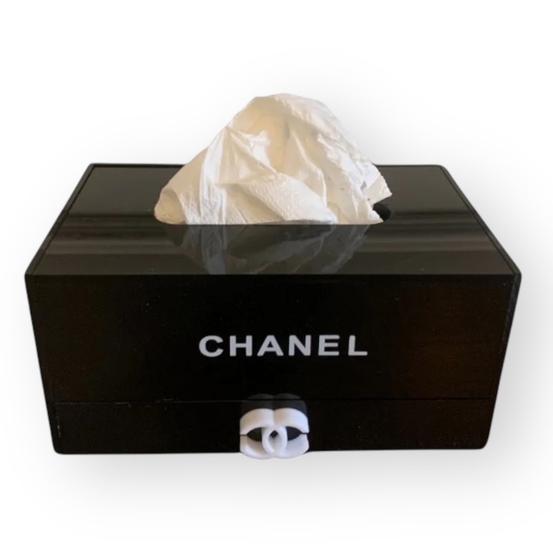 CHANEL Tissue Box Holder W/ Drawer Black/White (1 of 6)
