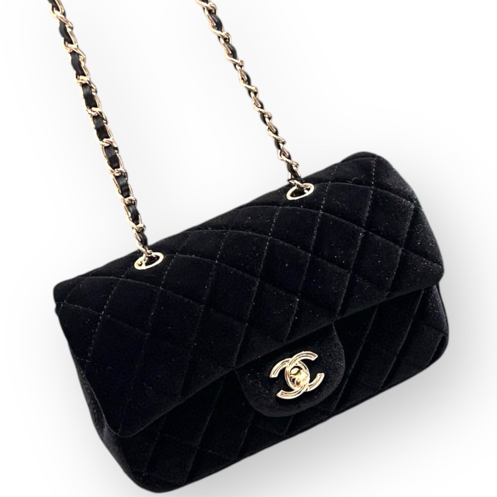 CHANEL Black Quilted Velvet Mini Flap Bag & Original Box (1 of 8)