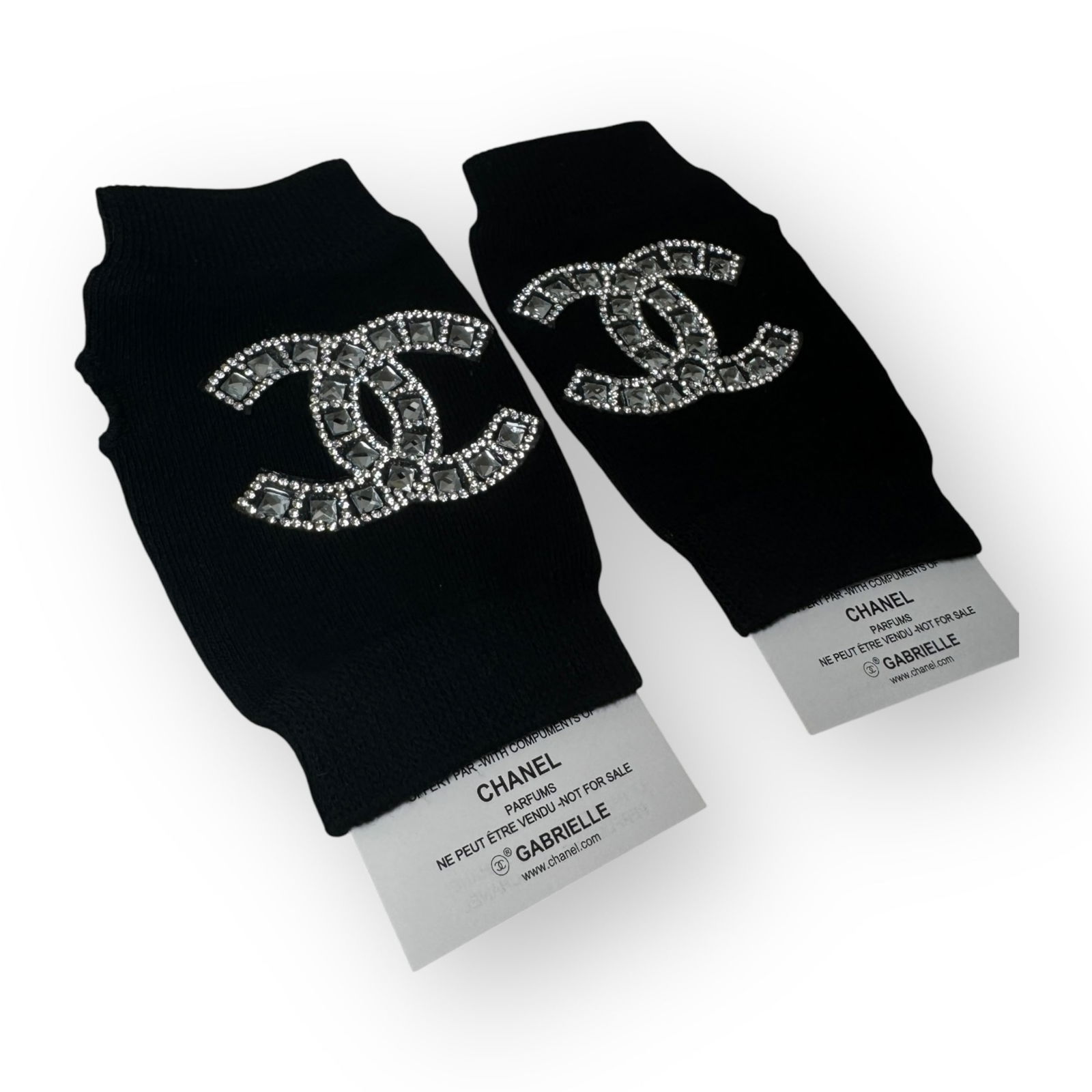 CHANEL Gabrielle Glove Black Rhinestone Logo Handwarmers (1 of 3)