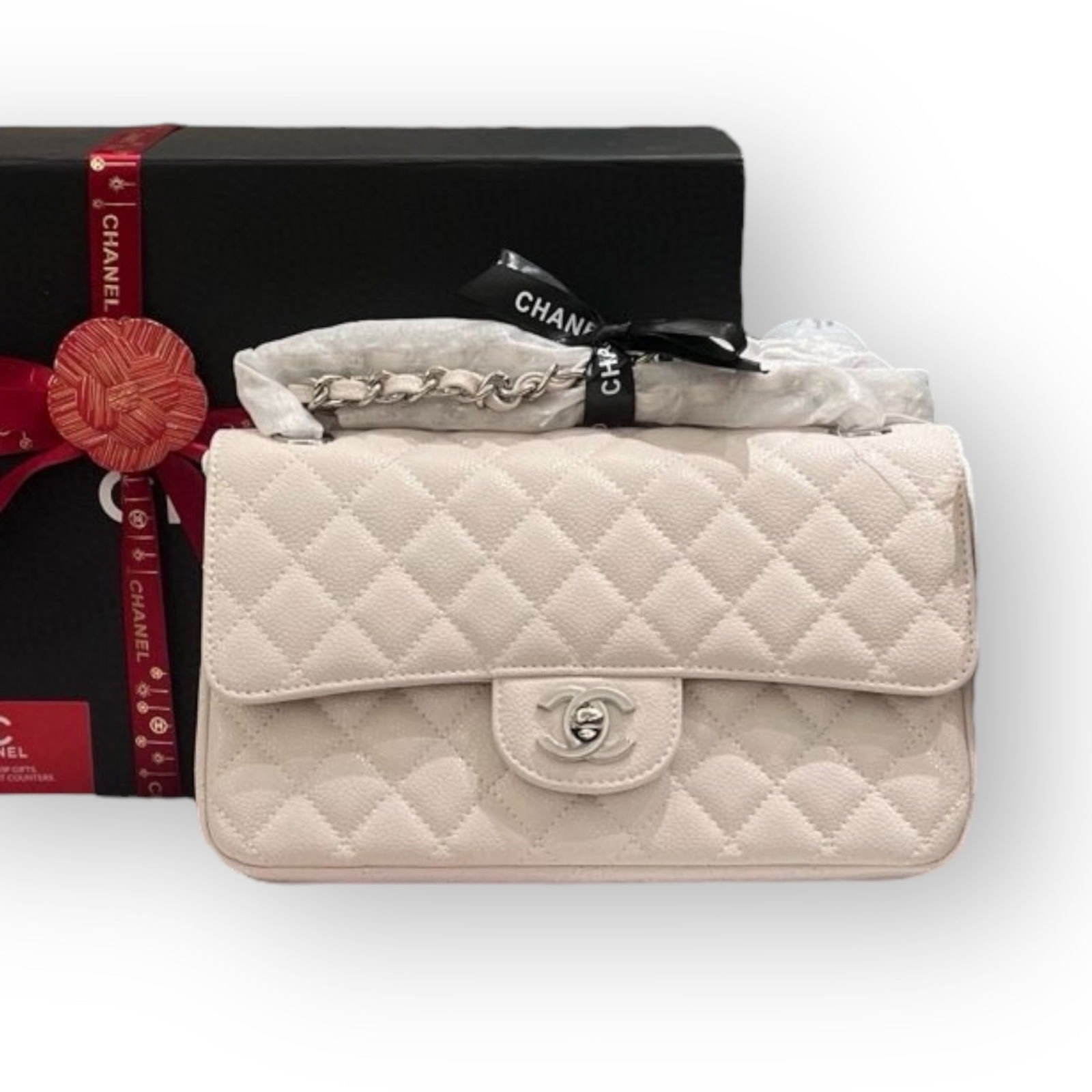 CHANEL Double Flap Medium Beige/Silver Beaute Bag & Original Box (1 of 8)