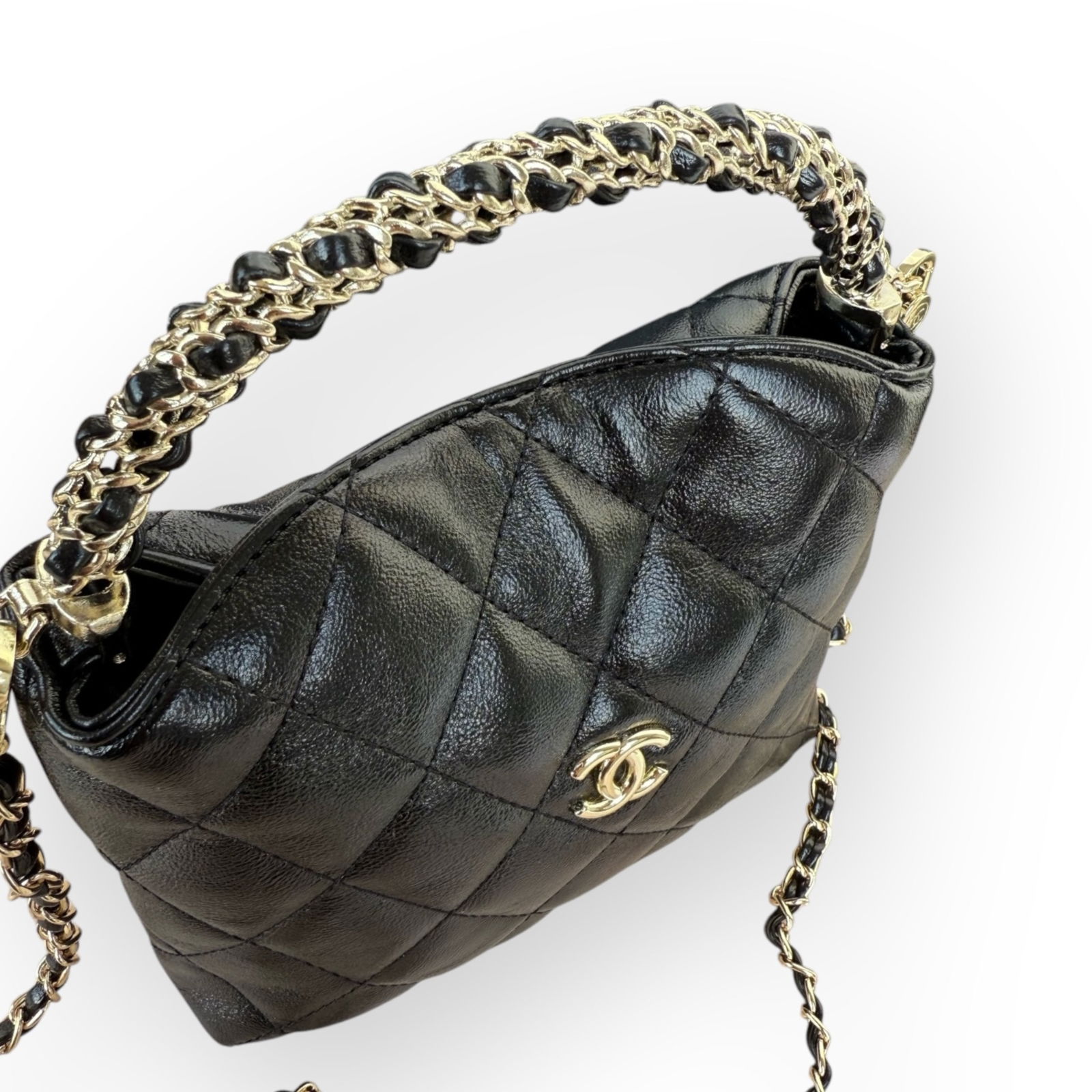 CHANEL Black/Silver 24A Top Handle Clutch W/ Chain Beaute Bag & Box (1 of 9)