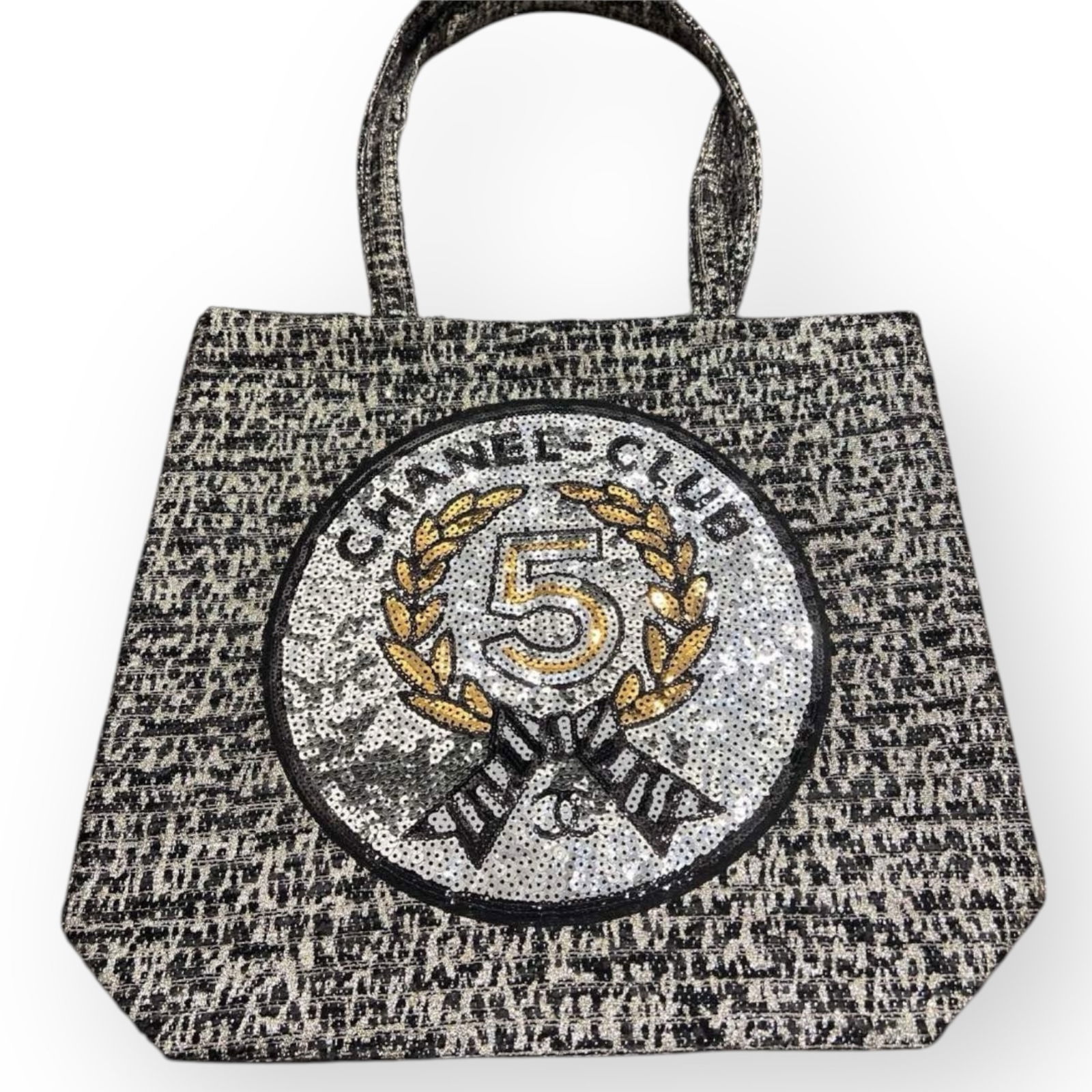 CHANEL Grey & Black Sequined No. 5 CHANEL Club Silver Sequin Beaute Tote (1 of 8)