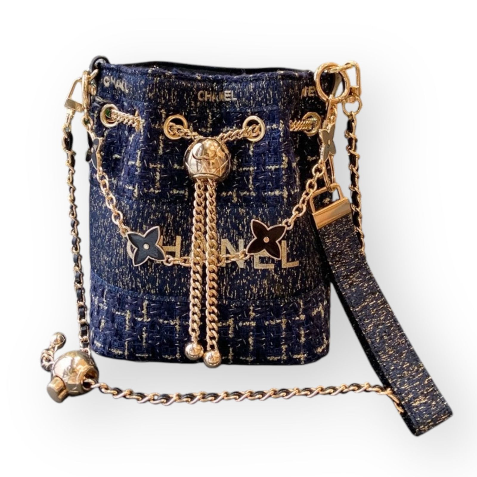 CHANEL Tweed 2Way Carry Blue/Gold Beaute Bucket Bag & Original Box (1 of 12)