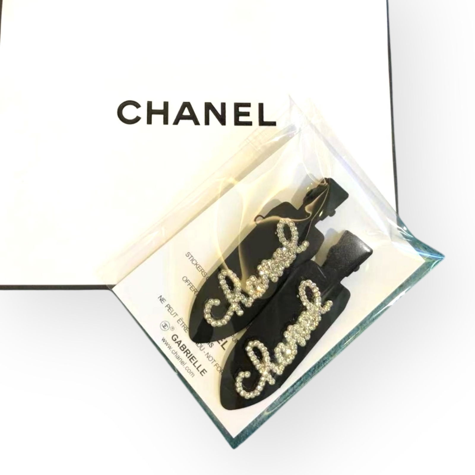 CHANEL 2Pc Black/White Rhinestone CC Logo L.A Collection Hair Clips (1 of 3)