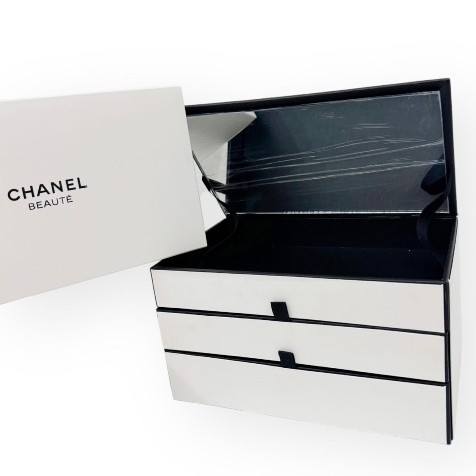 CHANEL White & Black Small Storage Rack Makeup/Jewelry Box With Mirror (1 of 5)
