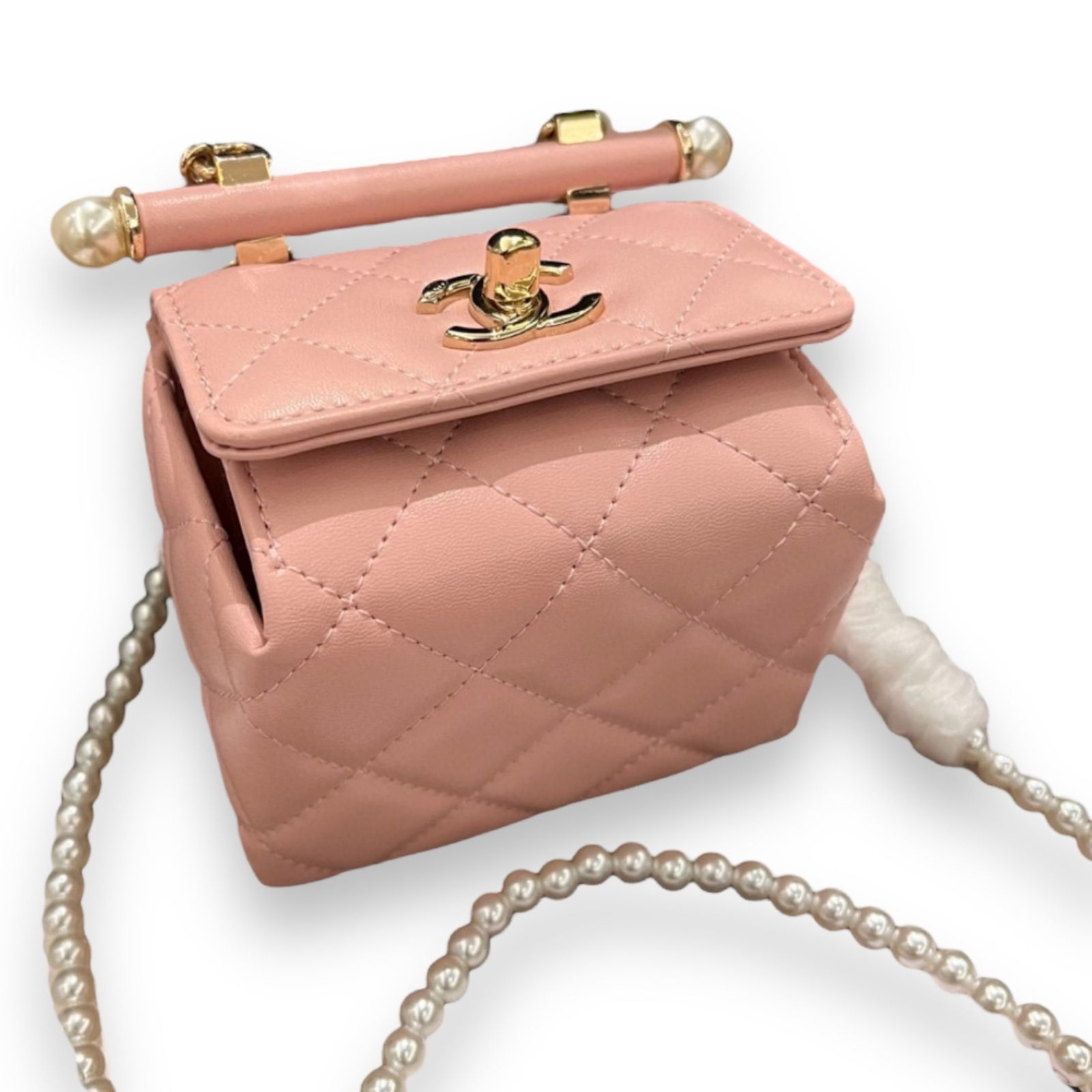 CHANEL Pink 24S Pearl Mini Tringle Bag & Mirror (1 of 6)