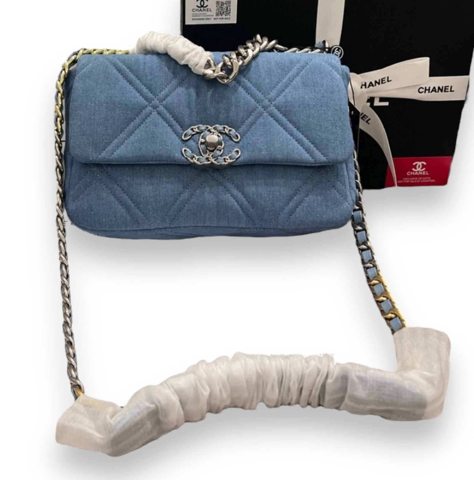 CHANEL Blue Denim Quilted CHANEL 19 Beaute Shoulder Bag & Original Box (1 of 7)