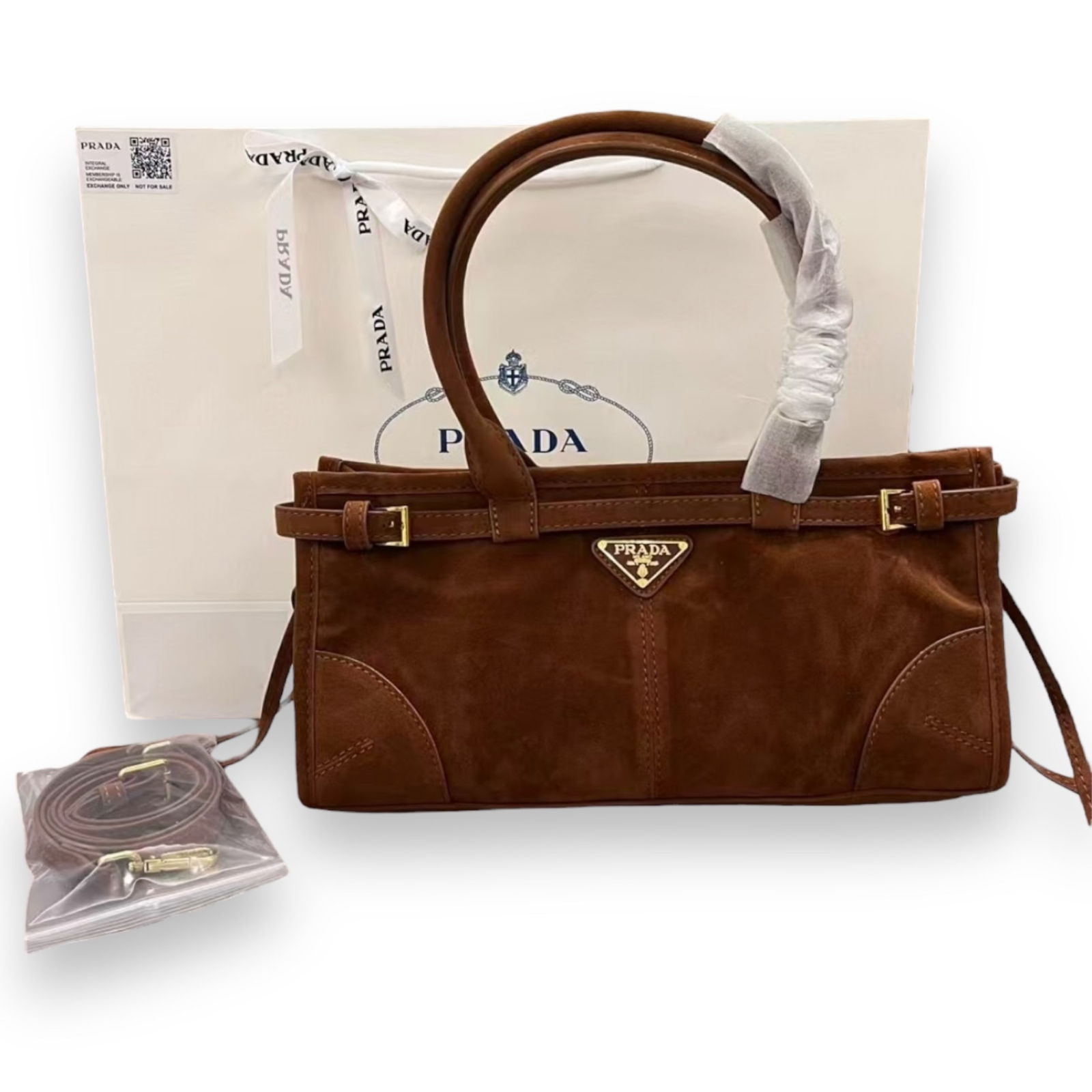 PRADA 2 Way Carry Brown Suede Tote Beaute Bag & Gift Bag (1 of 8)